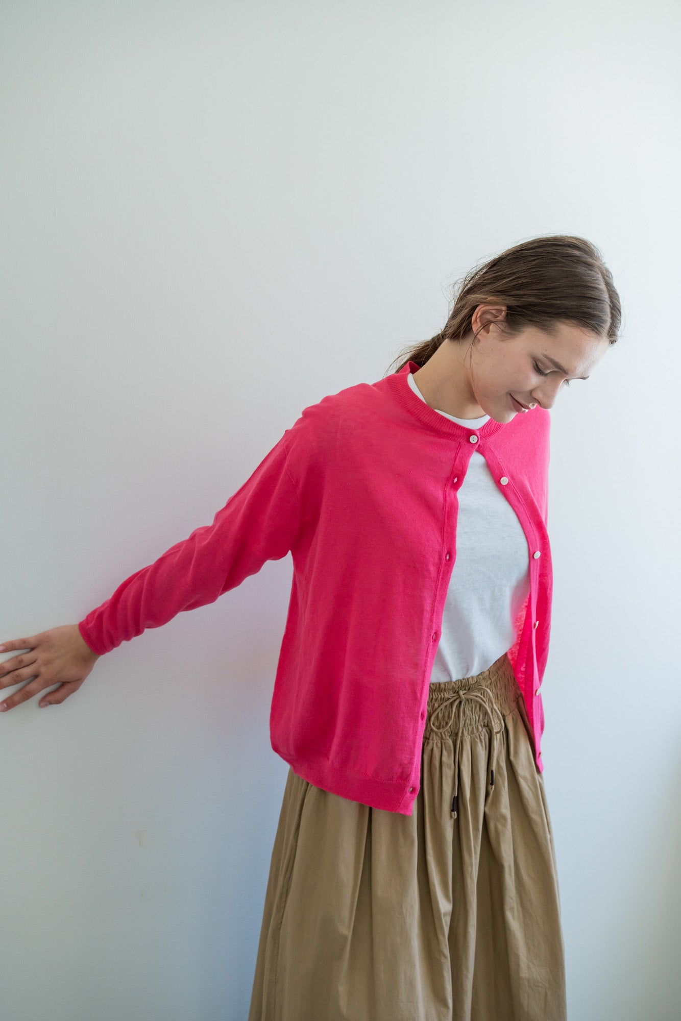 YARRA　麻混クルーネックカーディガン　YR-1612-238