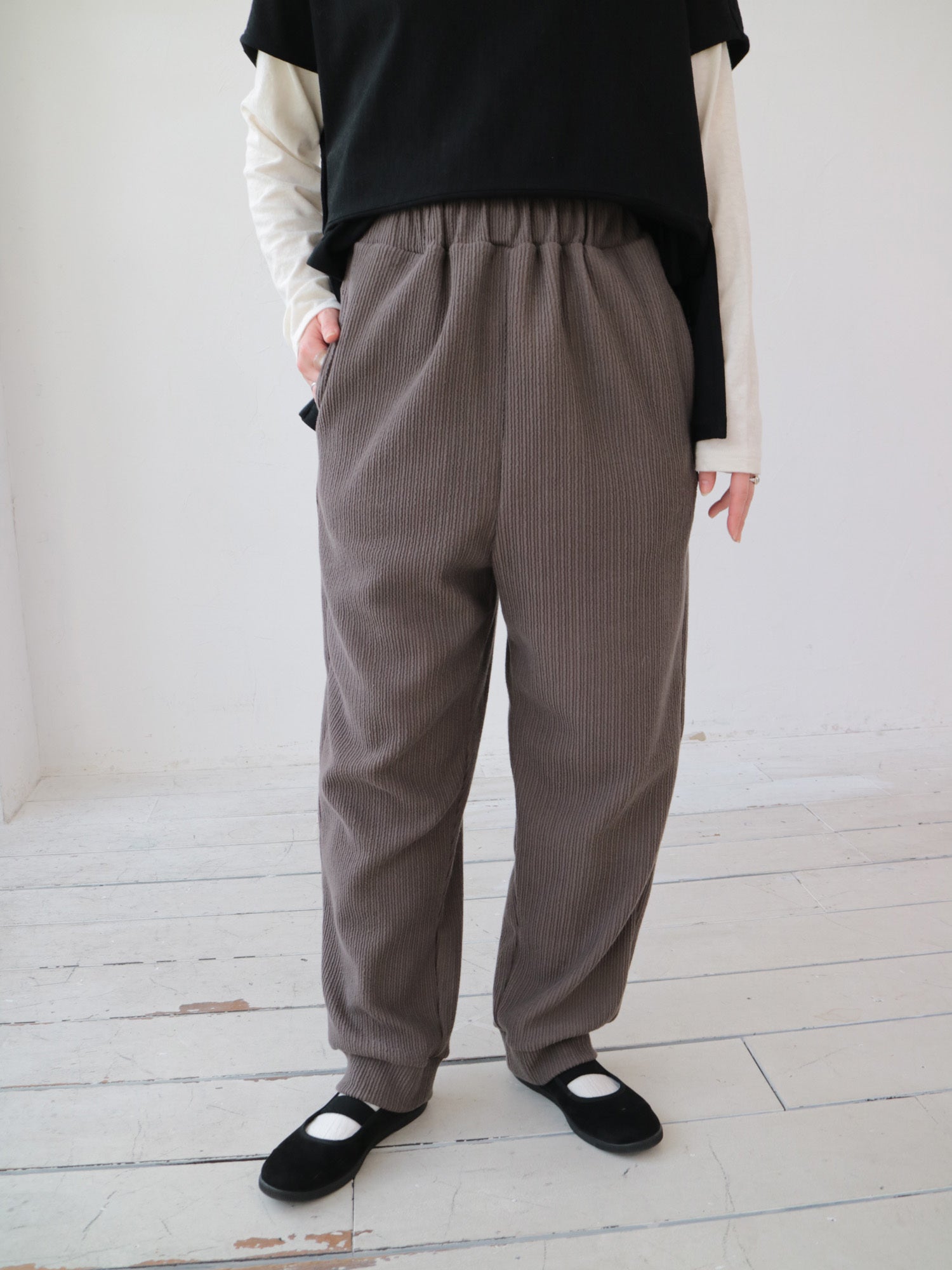 YARRA フリルストライプジャージーパンツ YR-1545-243