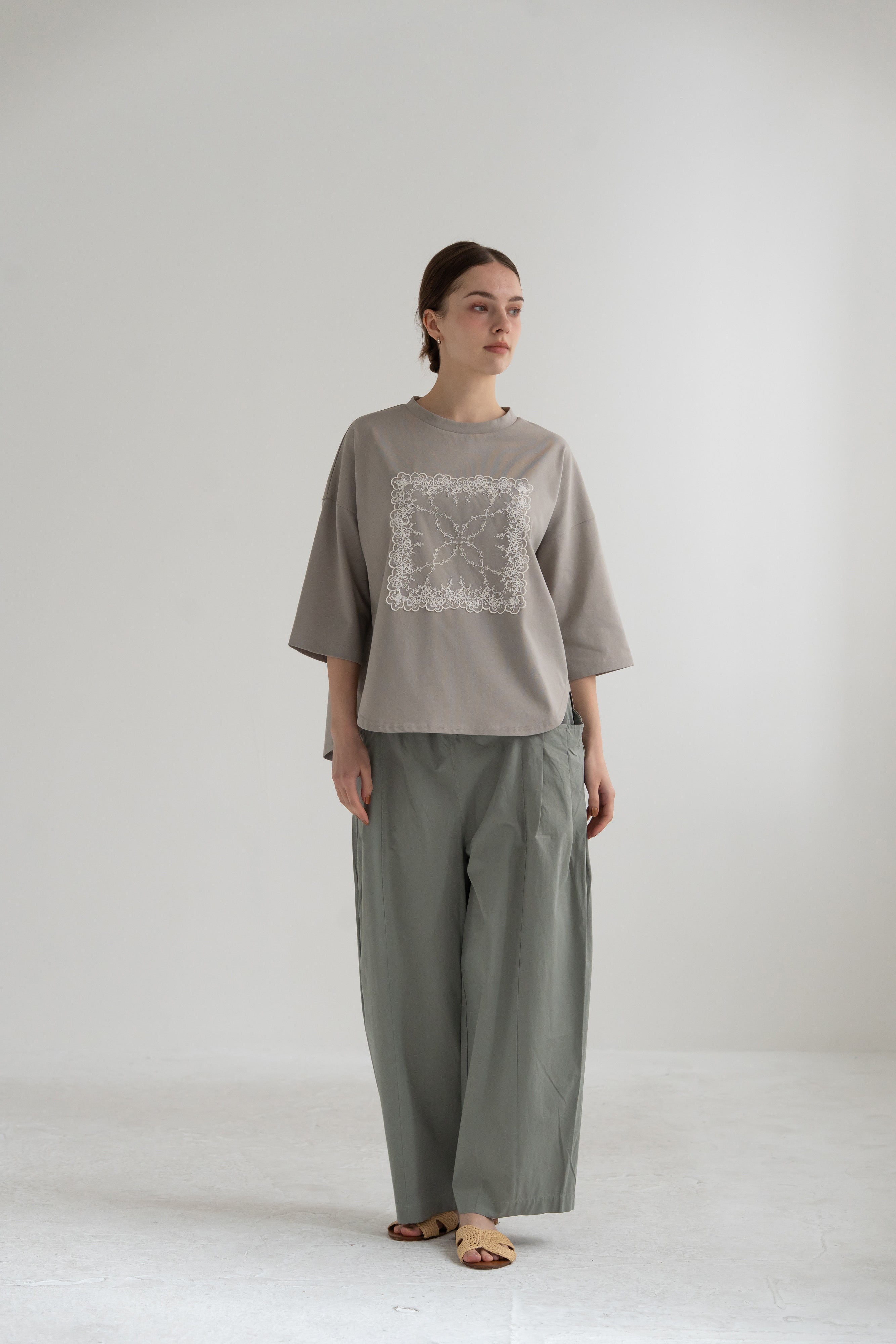 YARRA　シルキータッチ５分袖レースTEE　YR-1641-201