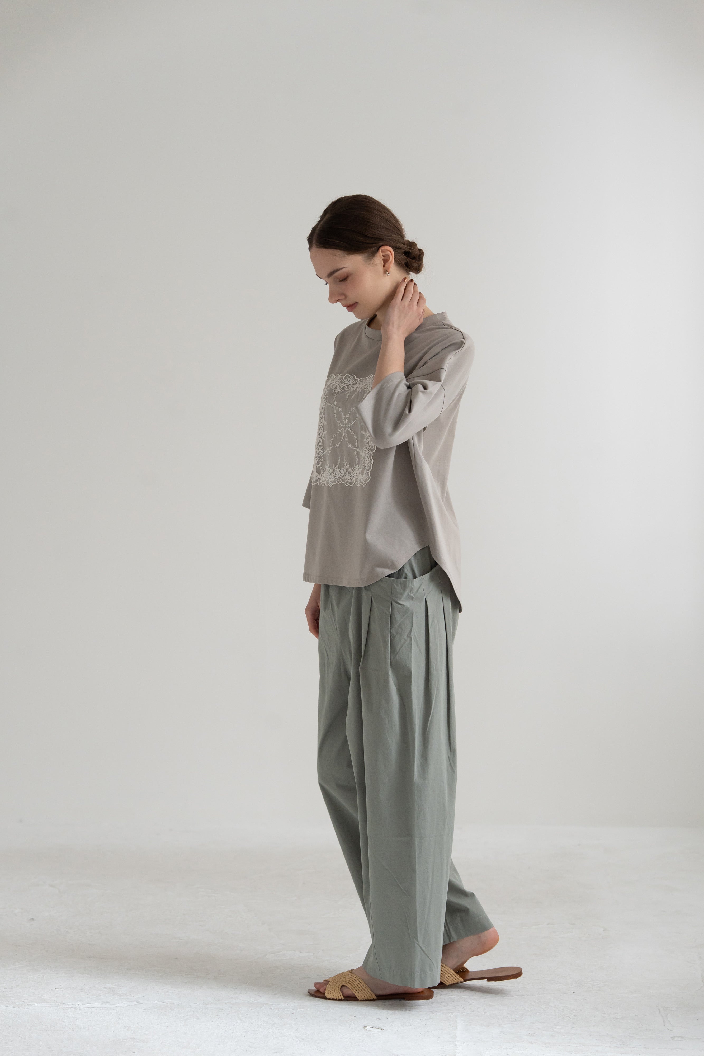 YARRA　シルキータッチ５分袖レースTEE　YR-1641-201