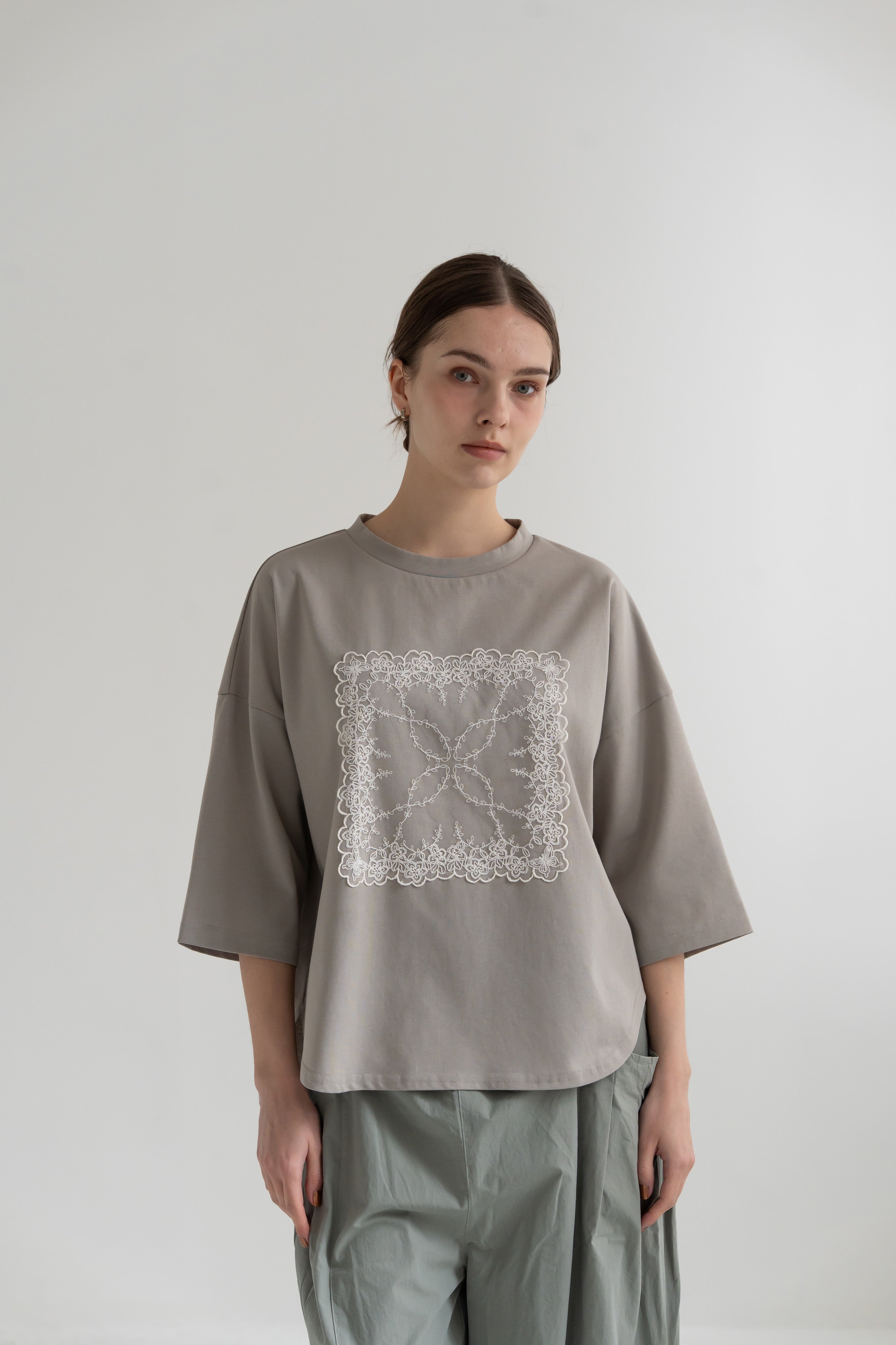 YARRA　シルキータッチ５分袖レースTEE　YR-1641-201