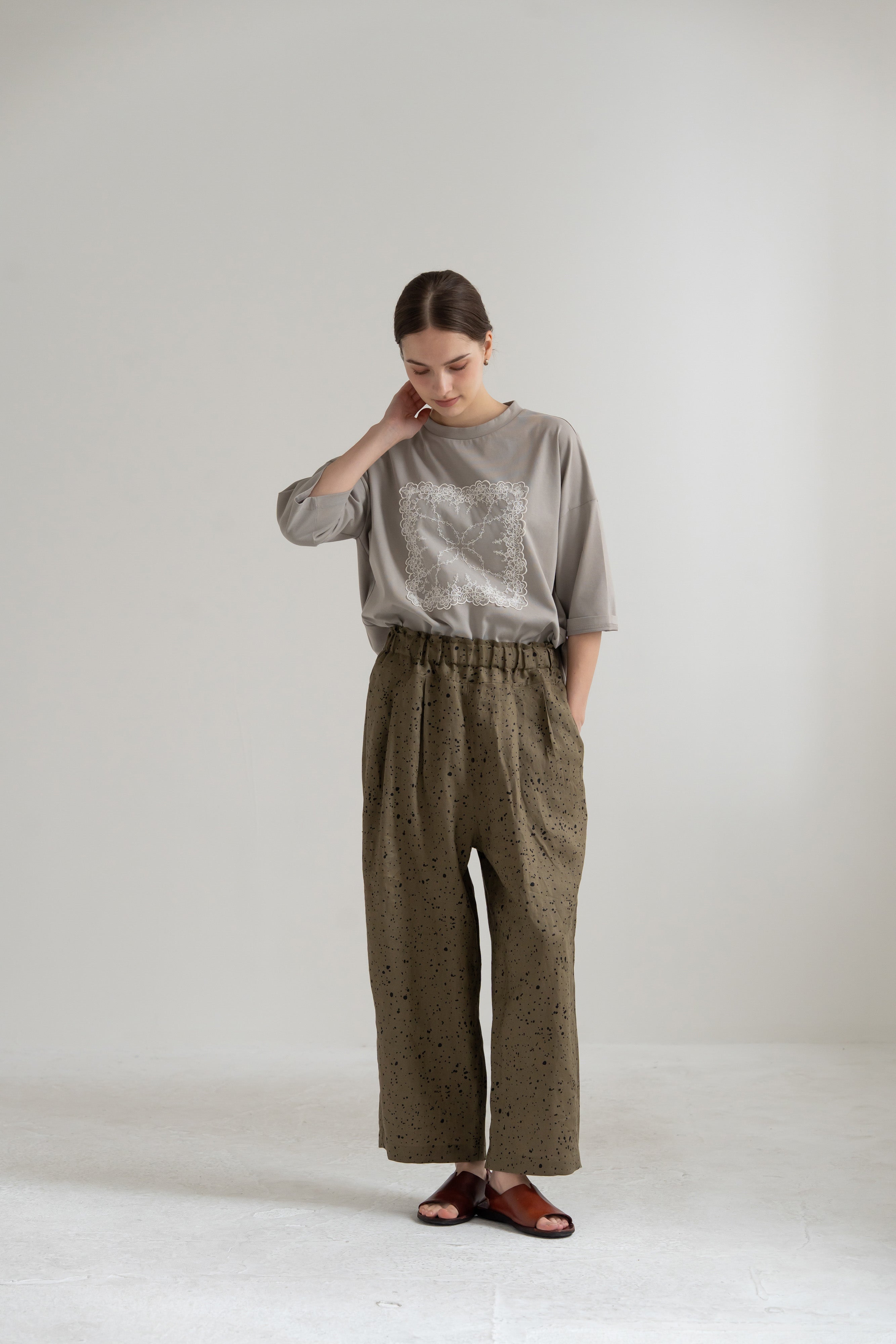 YARRA　シルキータッチ５分袖レースTEE　YR-1641-201