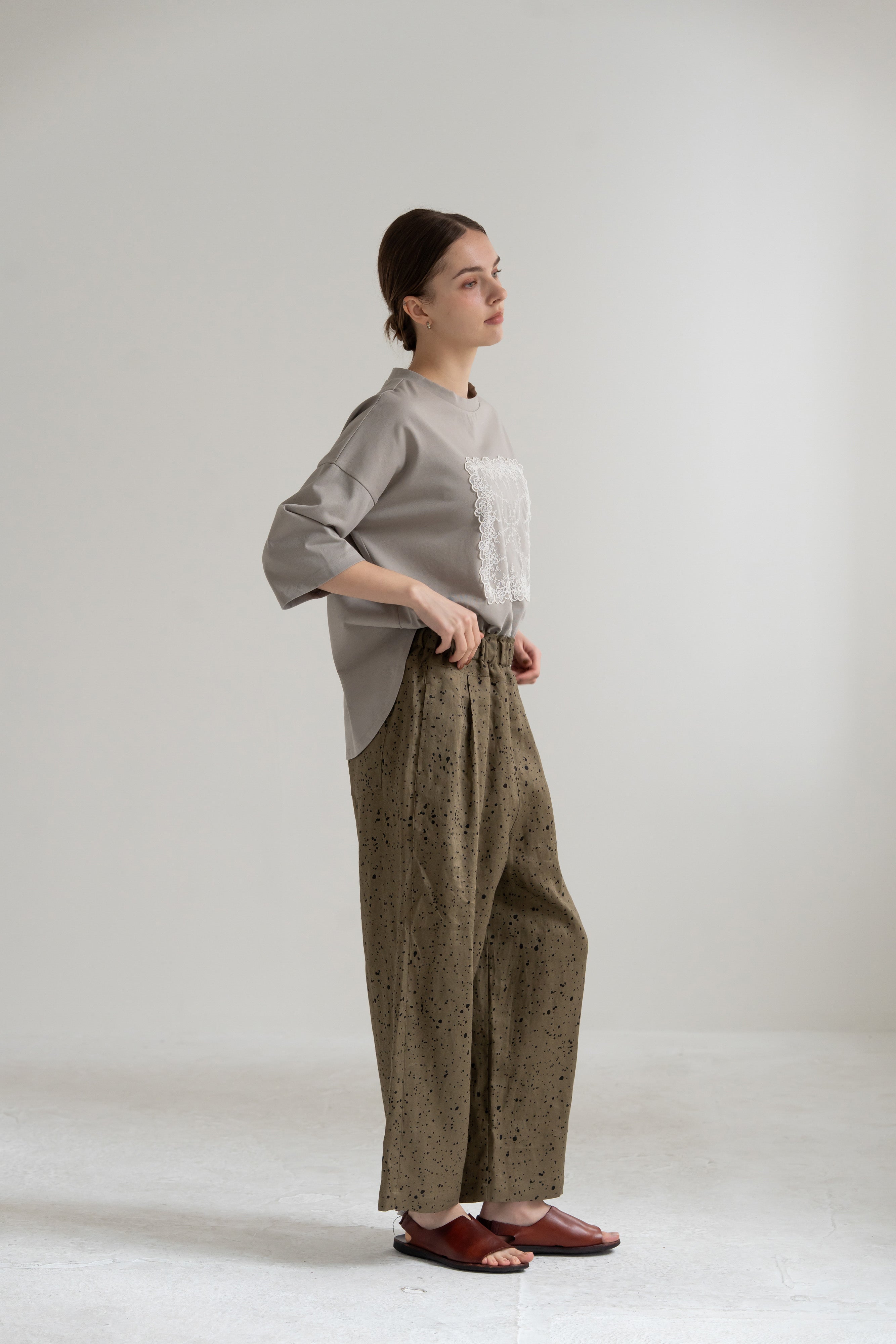 YARRA リネンドットプリントパンツ YR-1645-204