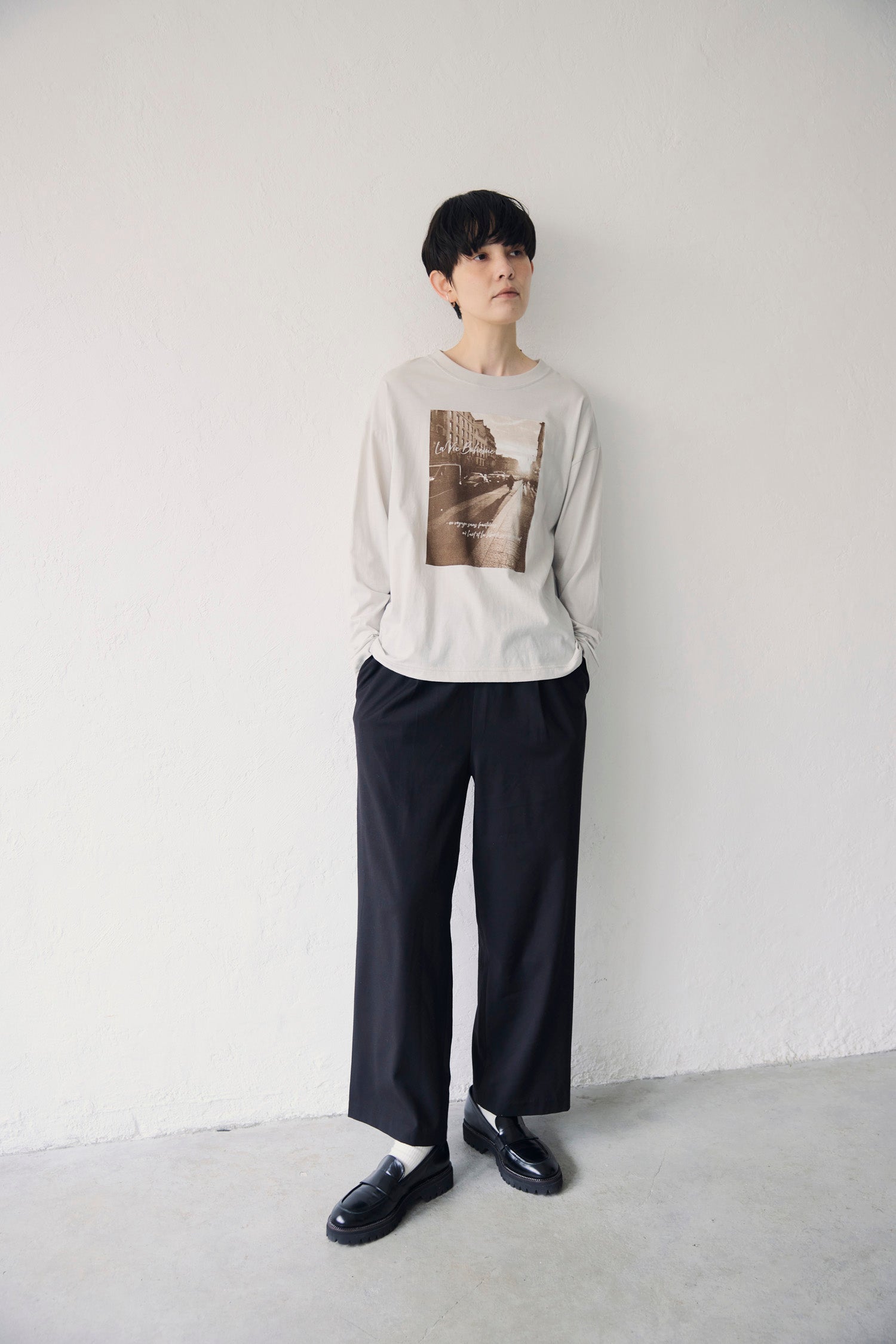 YARRA NEU　eveningフォトプリントロングTシャツ　NU-5641-402