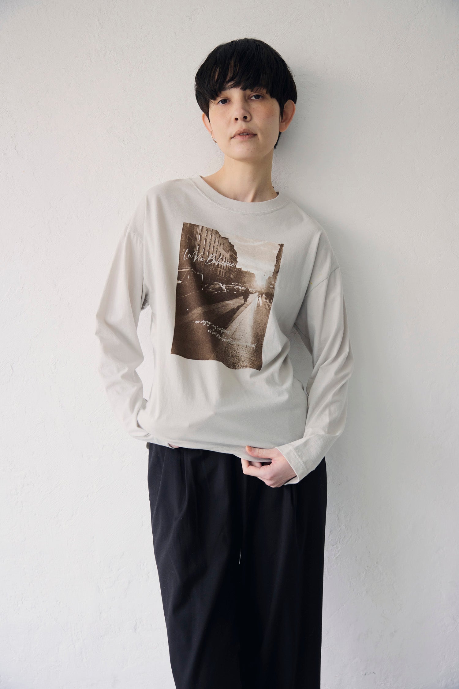 YARRA NEU　eveningフォトプリントロングTシャツ　NU-5641-402
