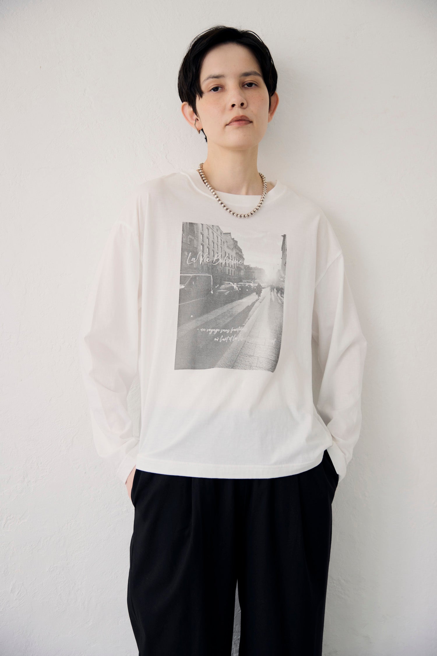 YARRA NEU　eveningフォトプリントロングTシャツ　NU-5641-402