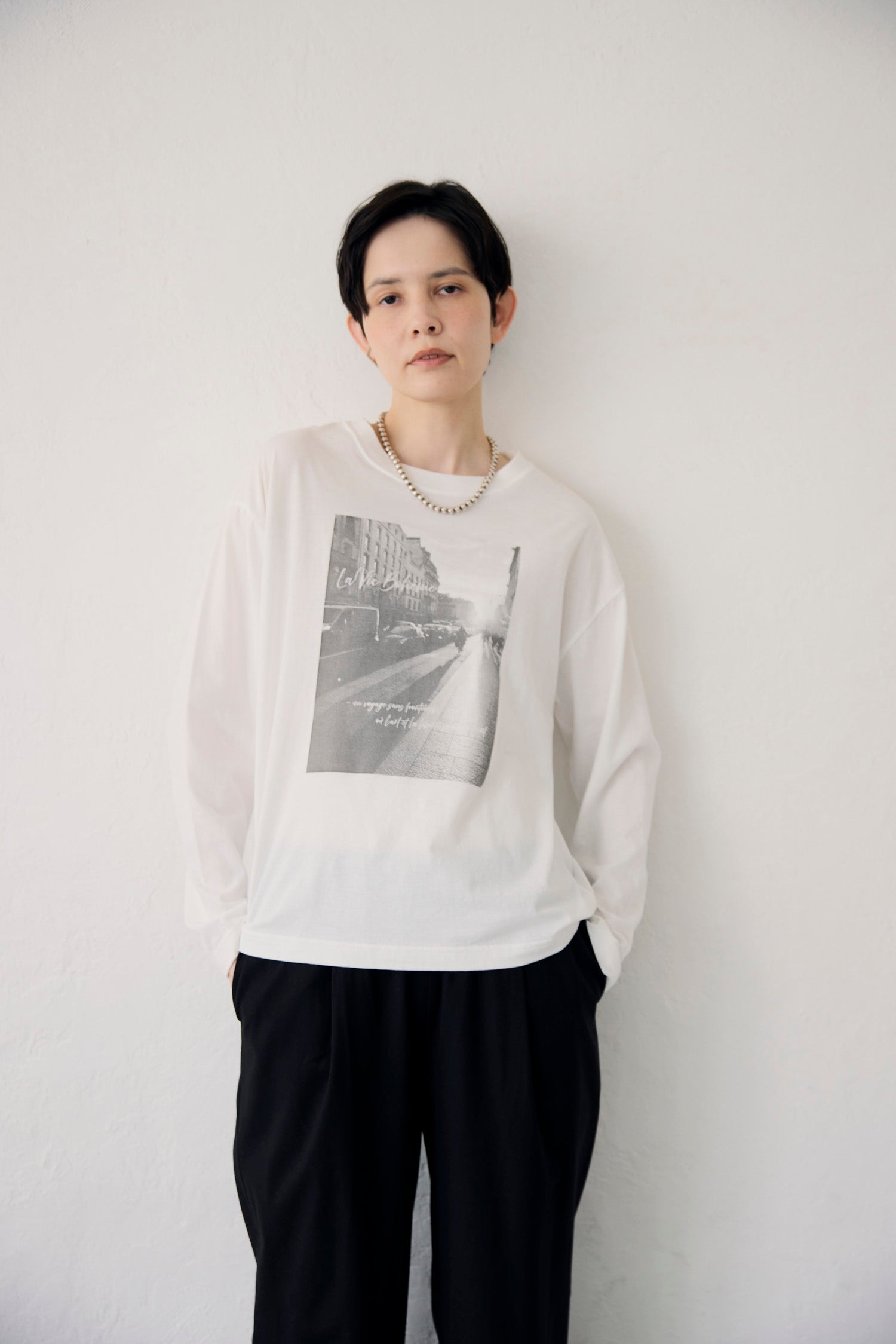 YARRA NEU　eveningフォトプリントロングTシャツ　NU-5641-402