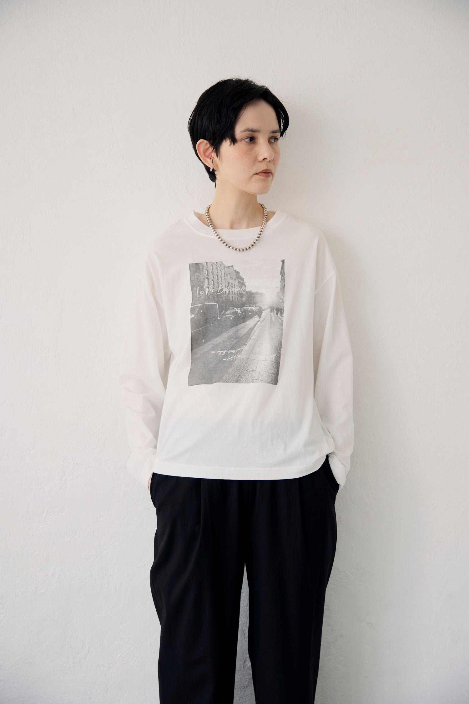 YARRA NEU　eveningフォトプリントロングTシャツ　NU-5641-402