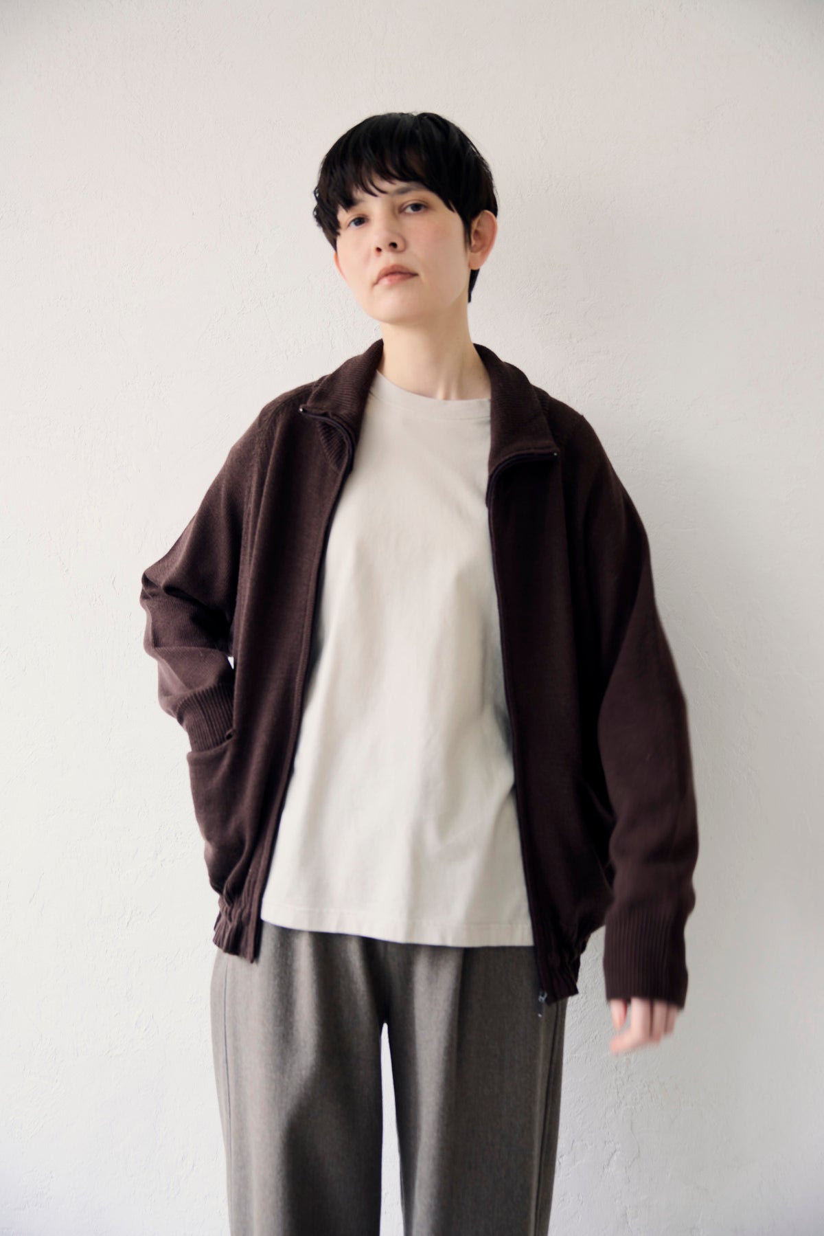 YARRA NEU　メリノウールジップアップニットブルゾン　NU-5652-434