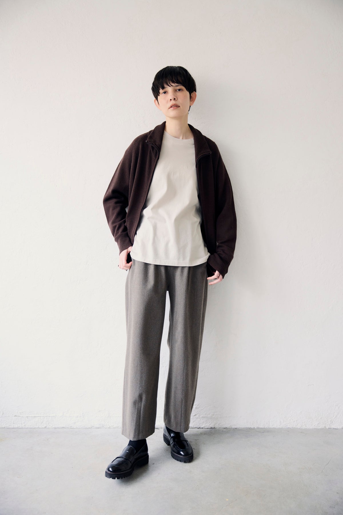 YARRA NEU　メリノウールジップアップニットブルゾン　NU-5652-434