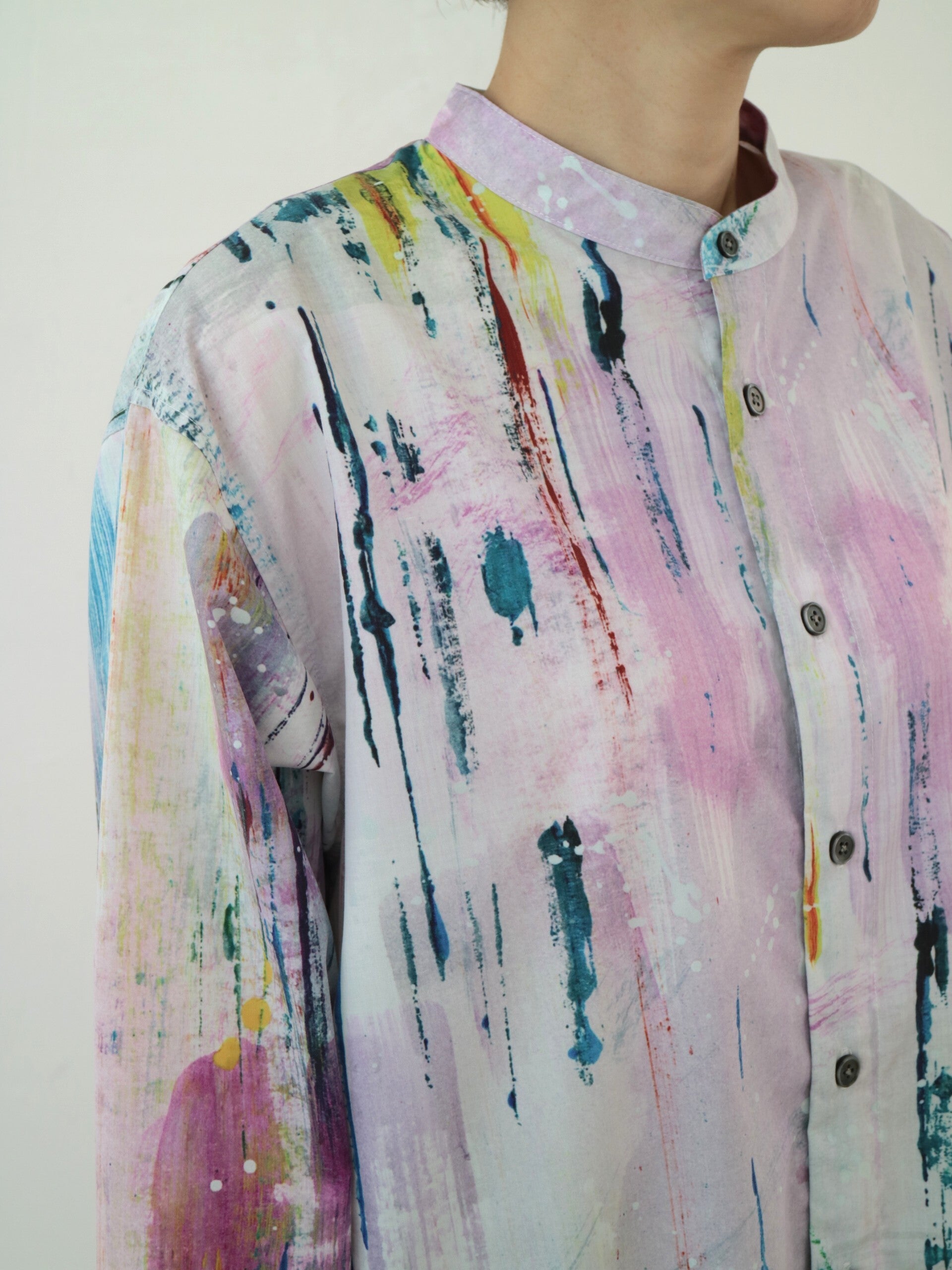 YARRA NEU　HAND PAINTINGプリントシャツワンピース　NU-5534-449