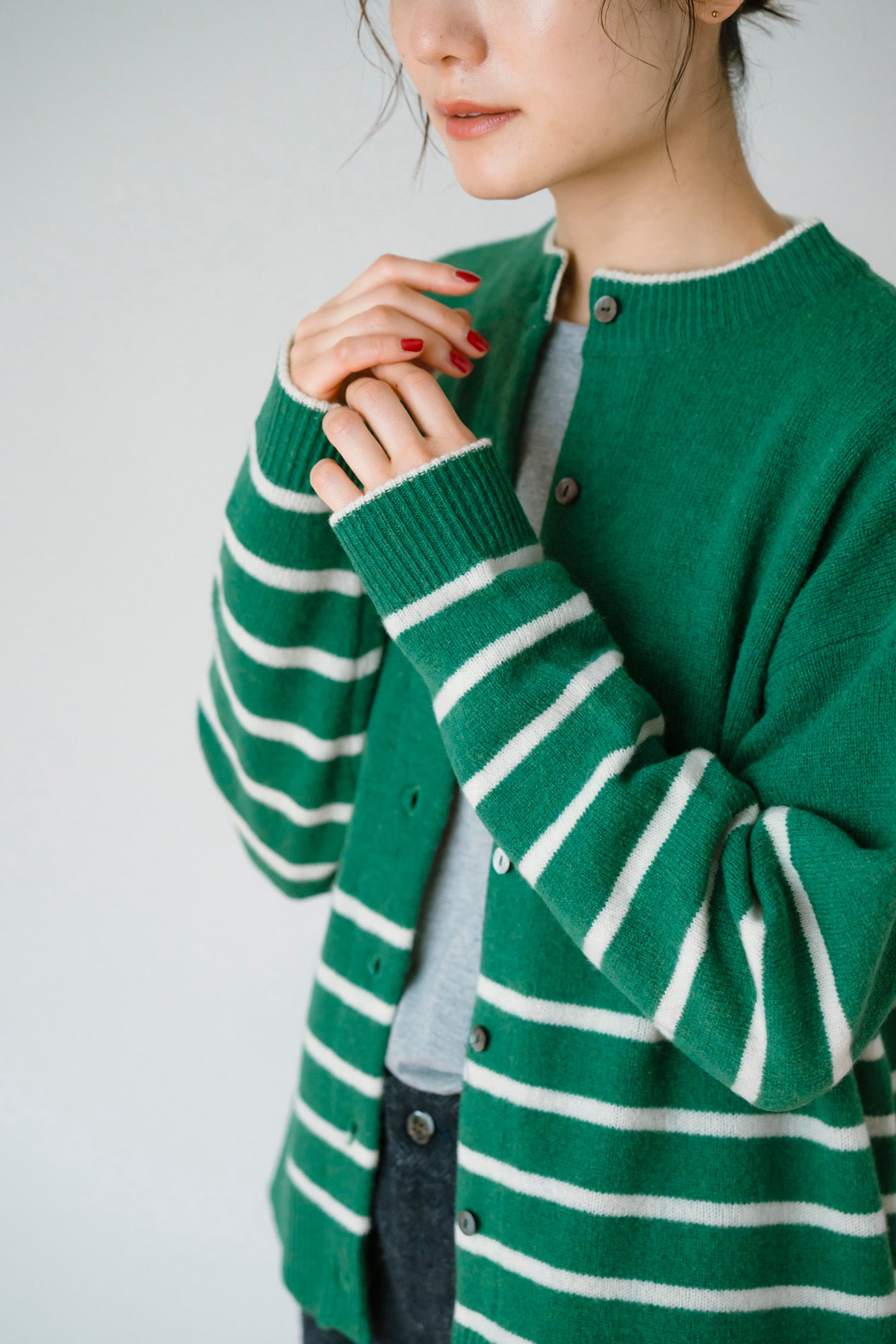 YARRA　ラムウール配色ニットカーディガン　YR-1552-273