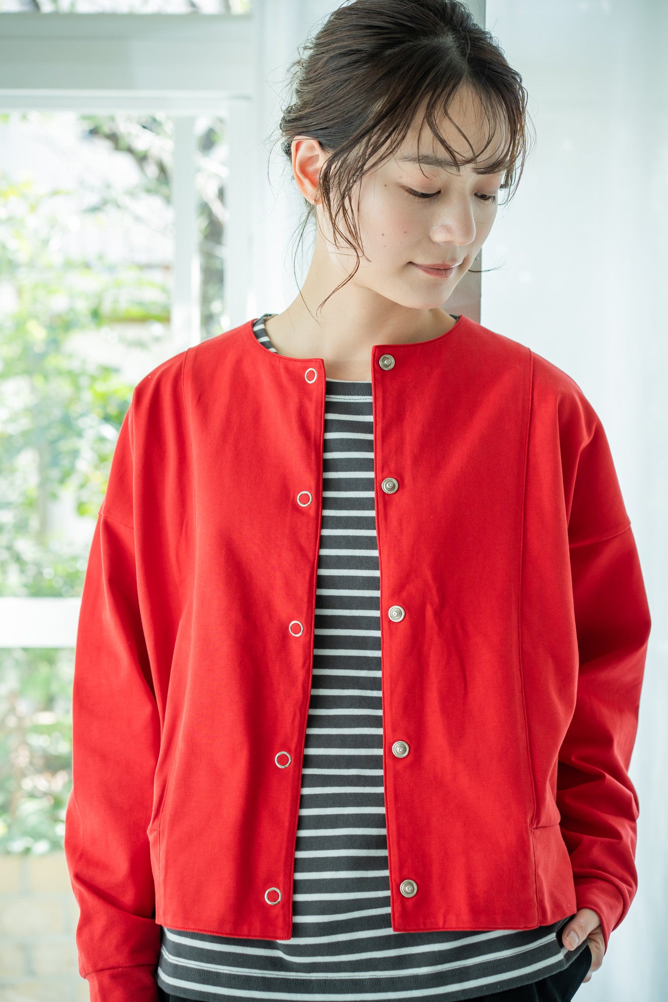 YARRA ドットボタンカットカーディガン YR-1441-213