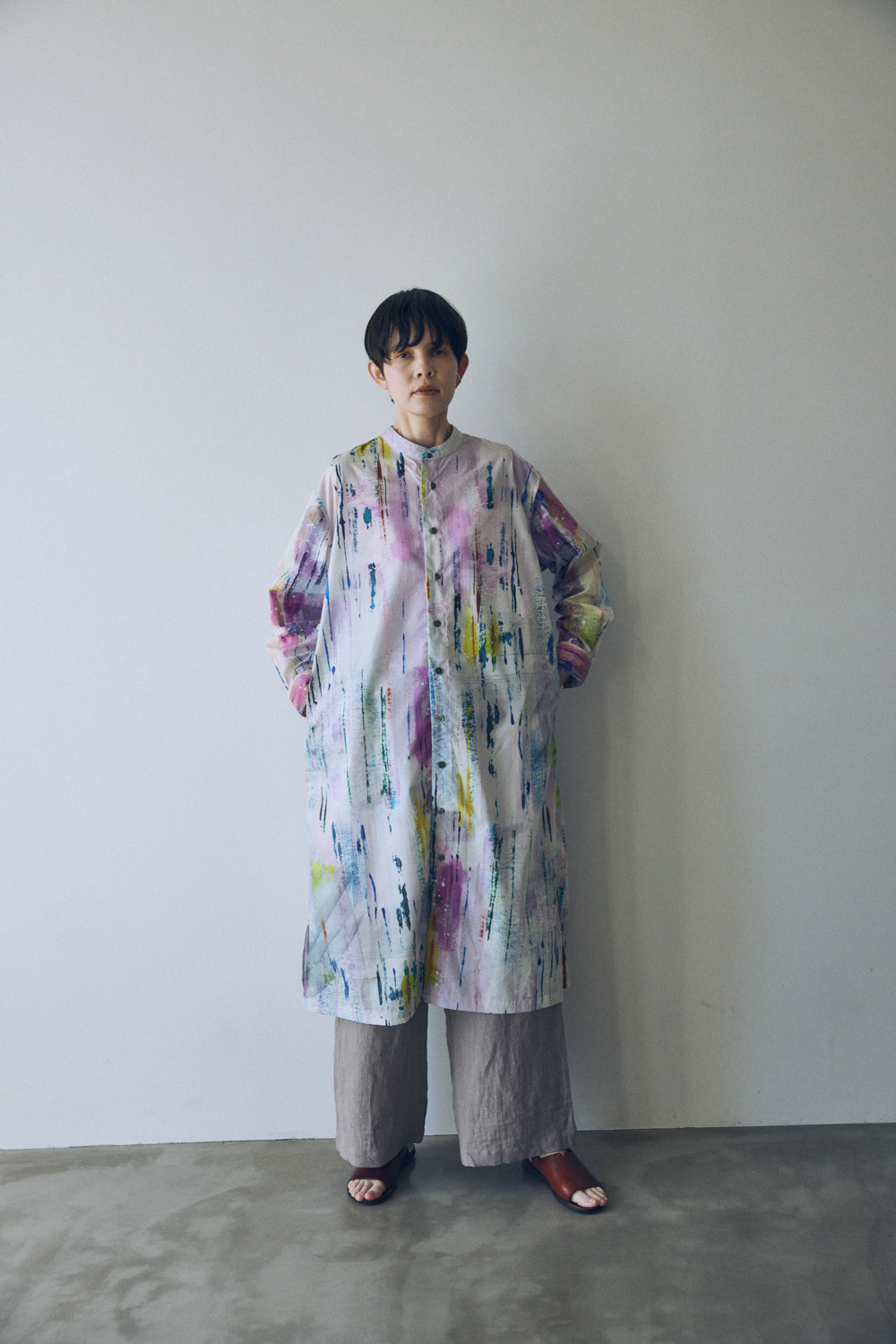 YARRA NEU　HAND PAINTINGプリントシャツワンピース　NU-5534-449