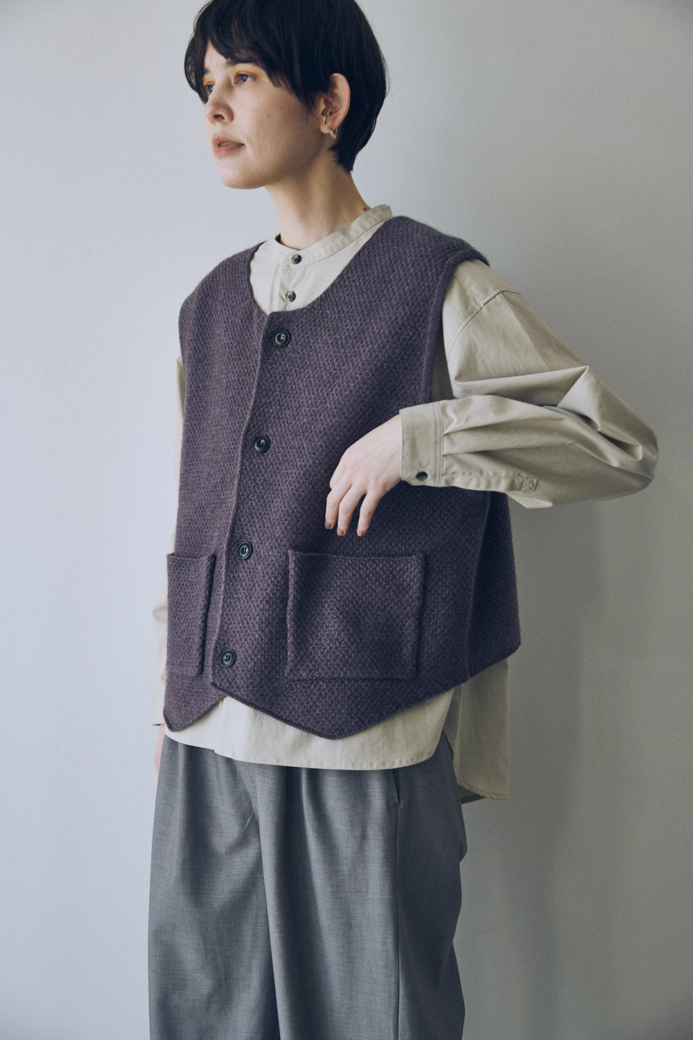 YARRA NEU　ヤクウール鹿の子編ニットベスト　NU-5548-408