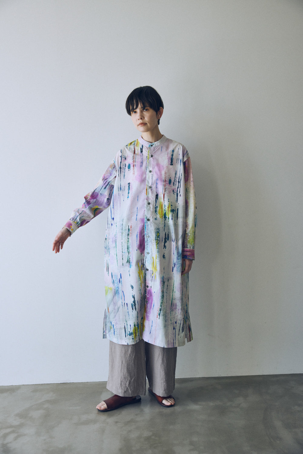 YARRA NEU　HAND PAINTINGプリントシャツワンピース　NU-5534-449