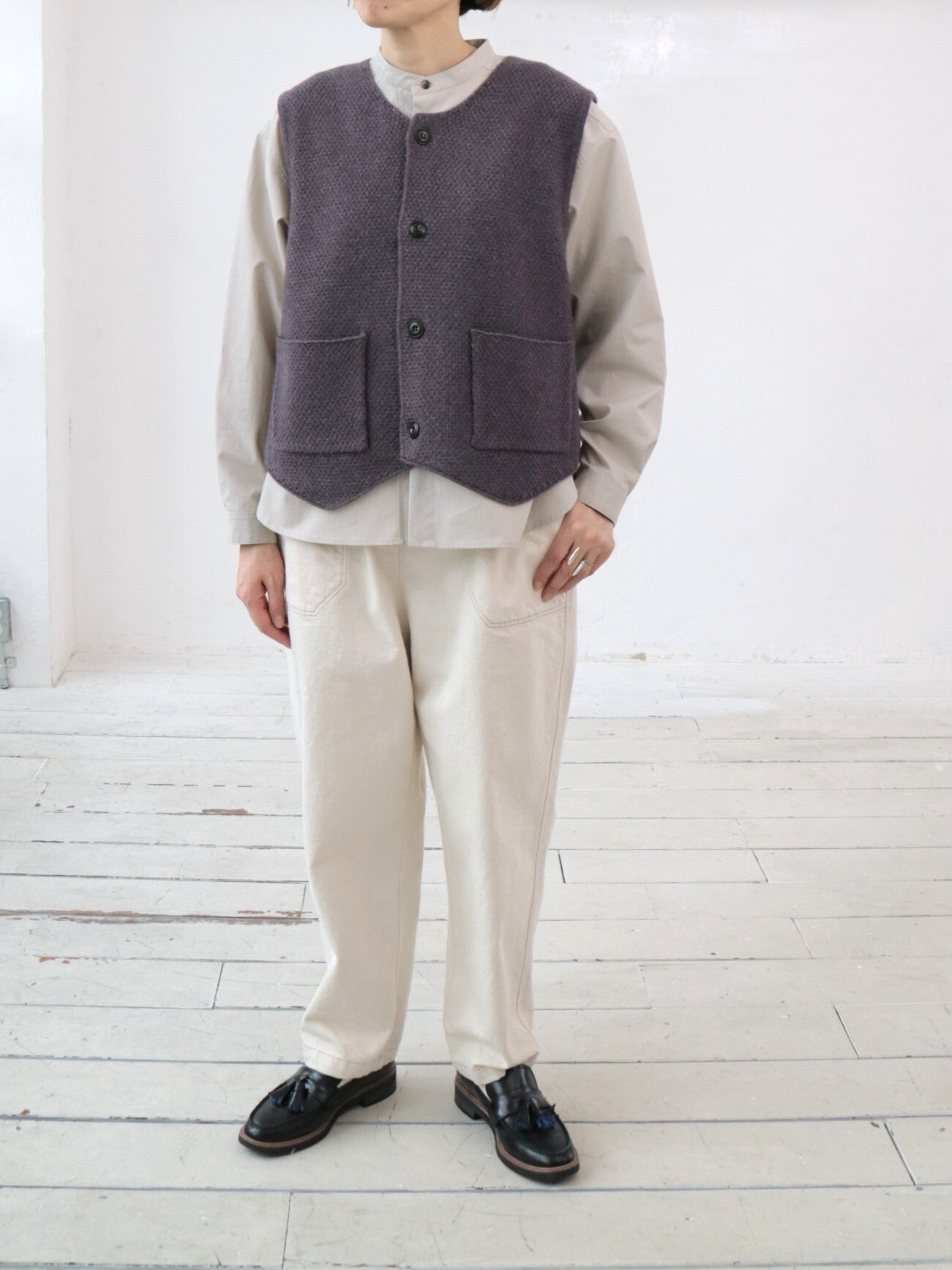 YARRA NEU　ヤクウール鹿の子編ニットベスト　NU-5548-408