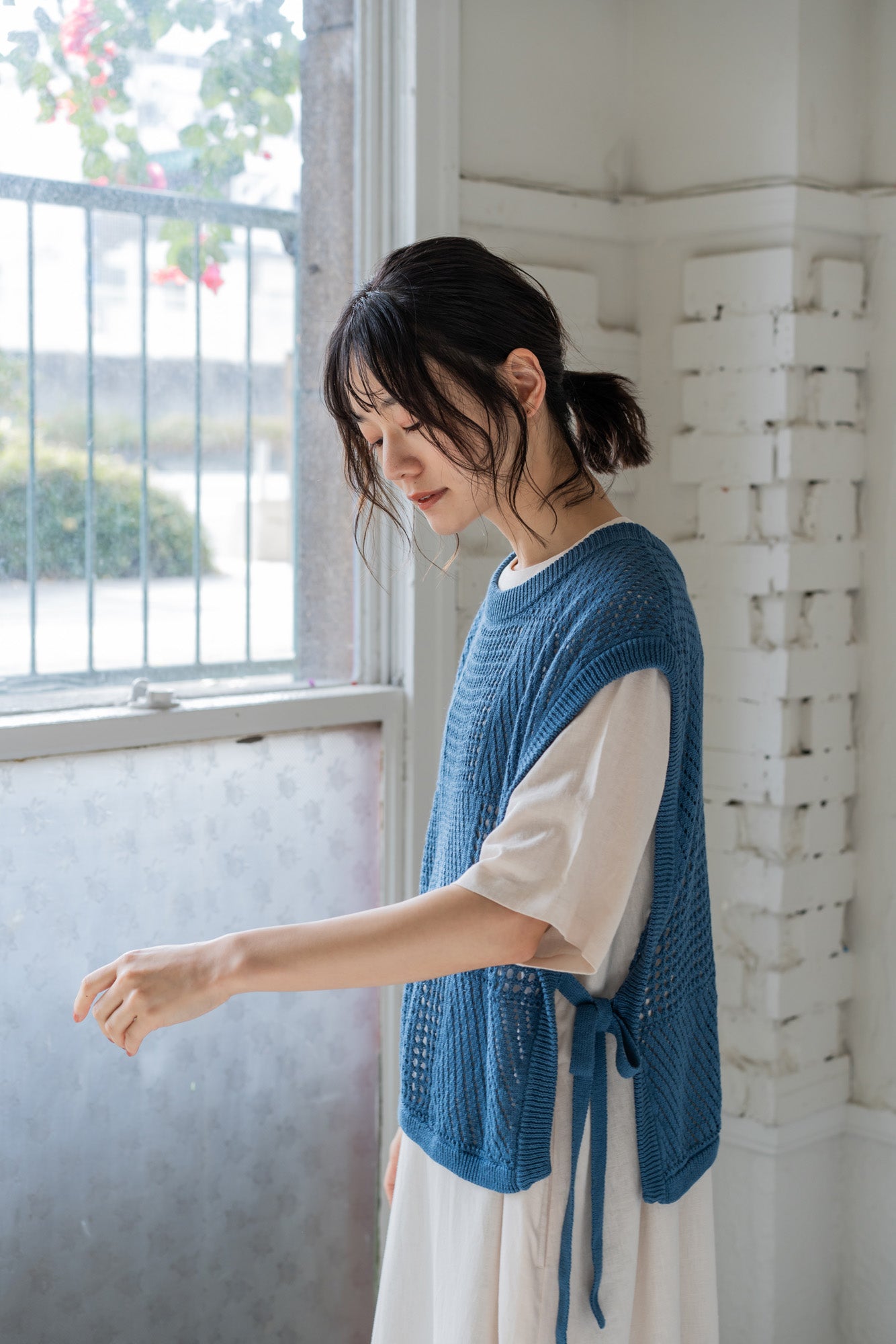 YARRA　綿麻透かし柄ニットベスト　YR-1528-267