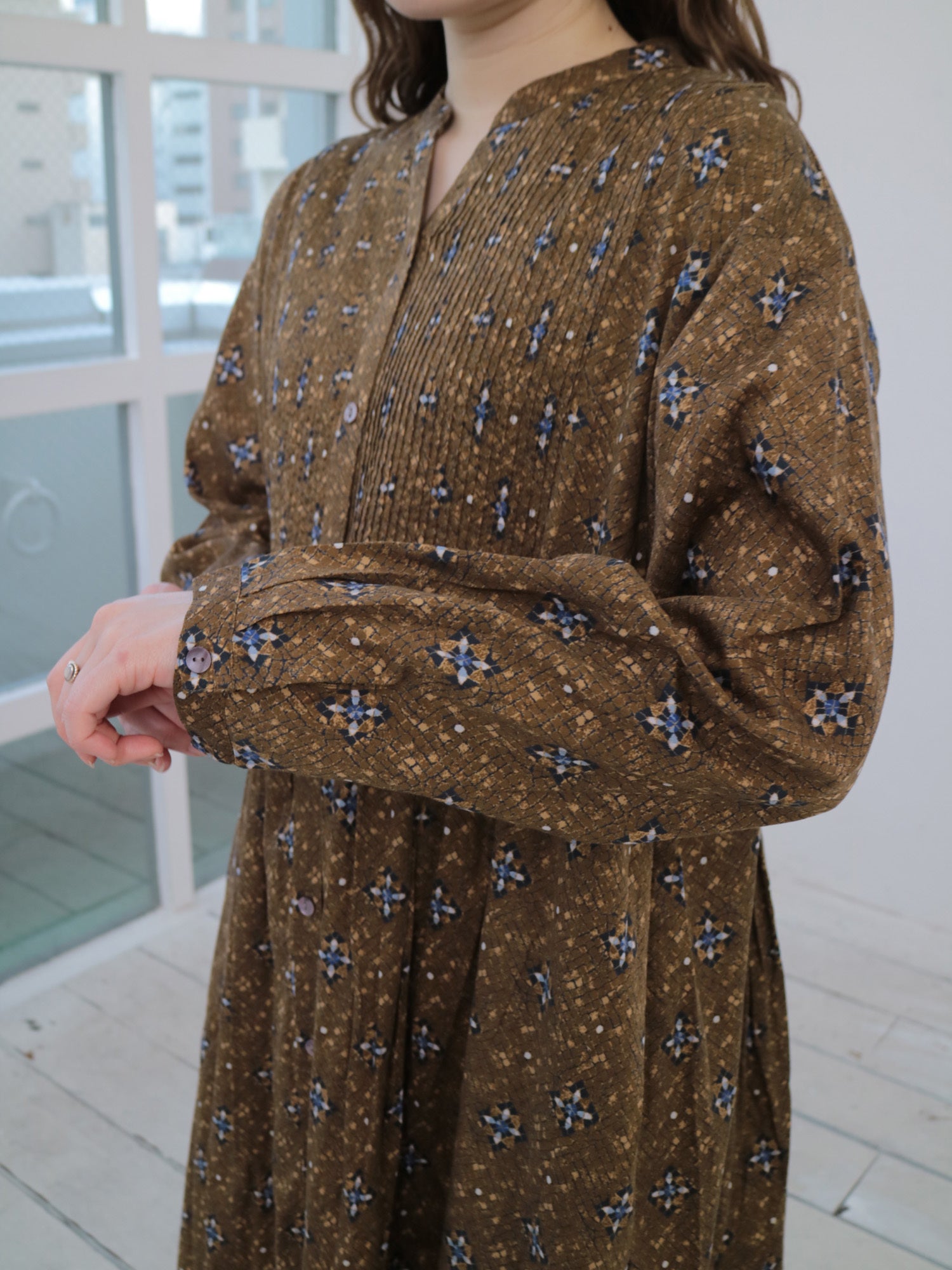 YARRA　INDIAプリントピンタックワンピース　YR-1544-212