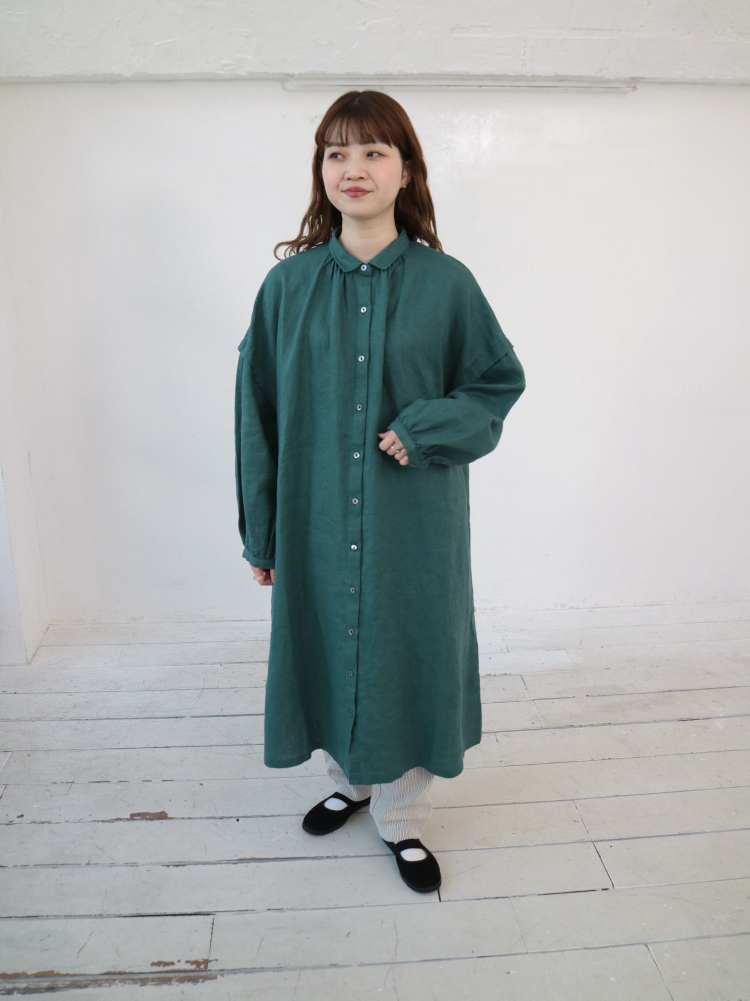 YARRA　リネン100ギャザーワンピース　YR-1544-240