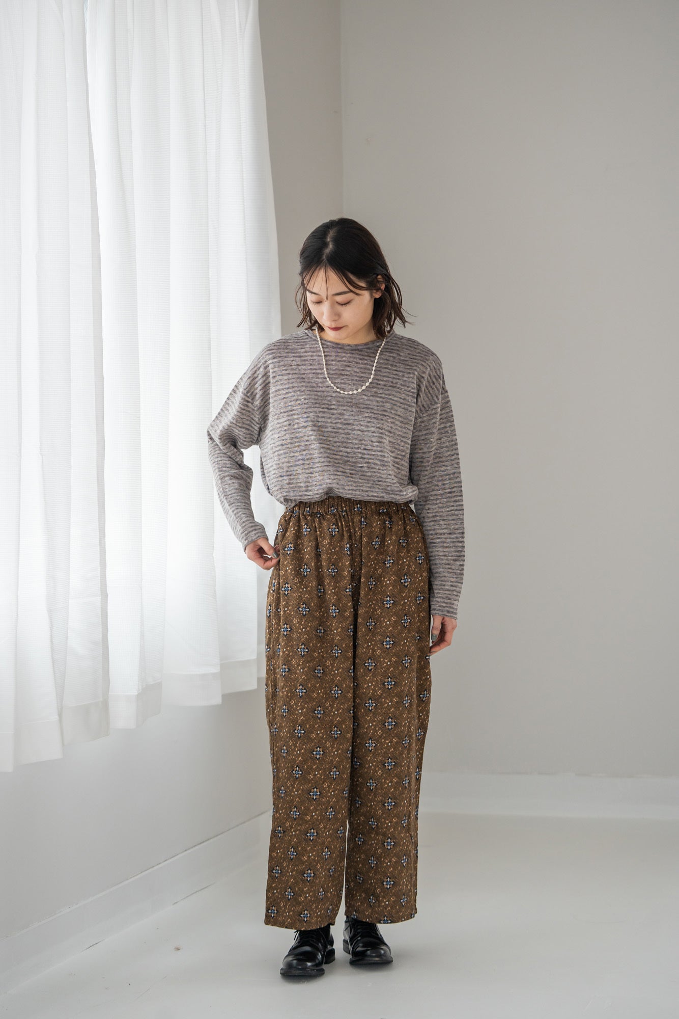 YARRA　INDIAプリントストレートパンツ　YR-1545-213