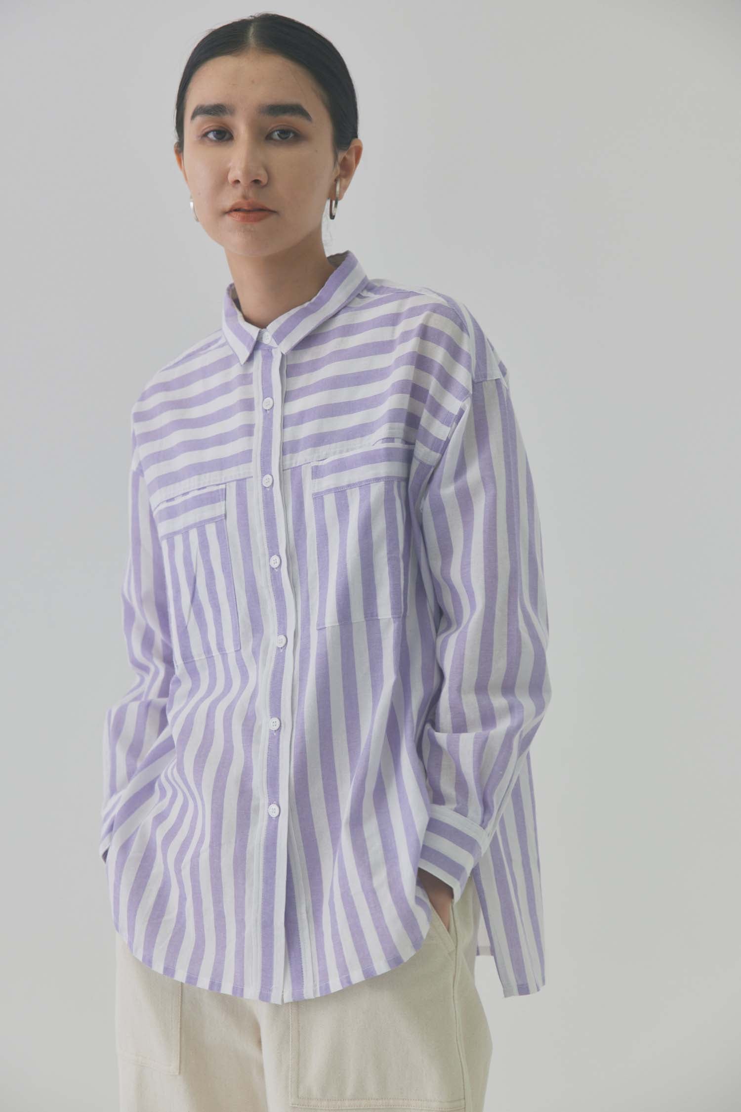 doux bleu　ストライプボックスワイドシャツ　DB-2413-007