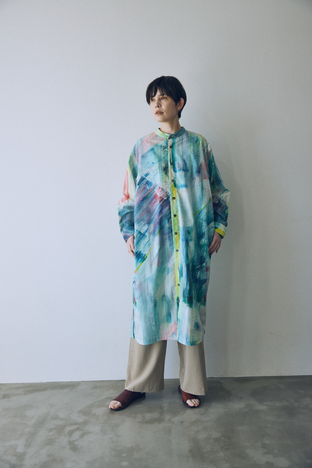 YARRA NEU　HAND PAINTINGプリントシャツワンピース　NU-5534-449