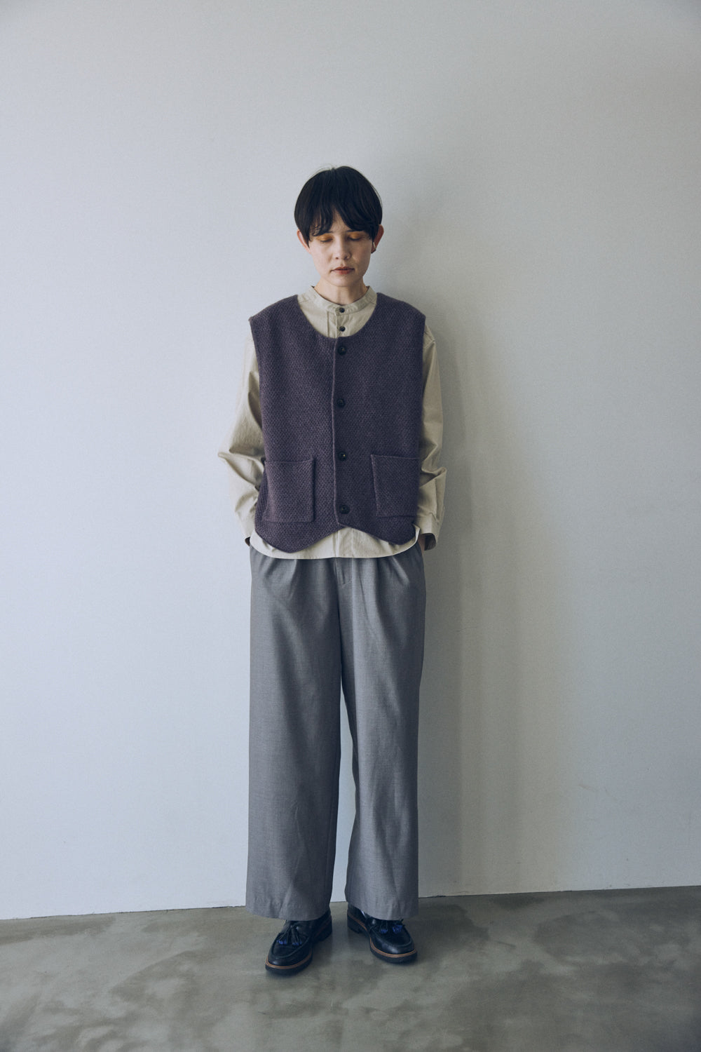 YARRA NEU　ヤクウール鹿の子編ニットベスト　NU-5548-408