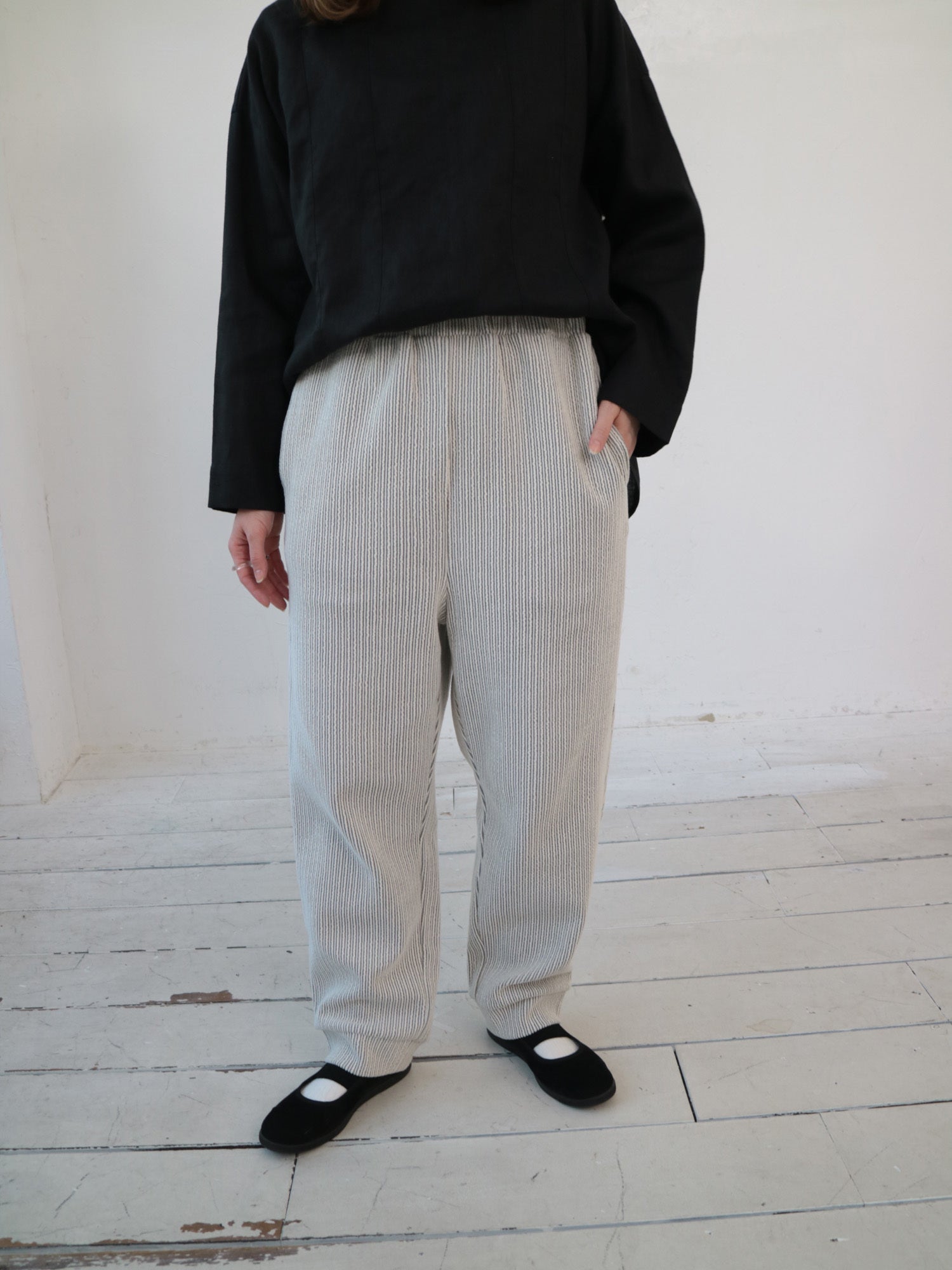 YARRA フリルストライプジャージーパンツ YR-1545-243