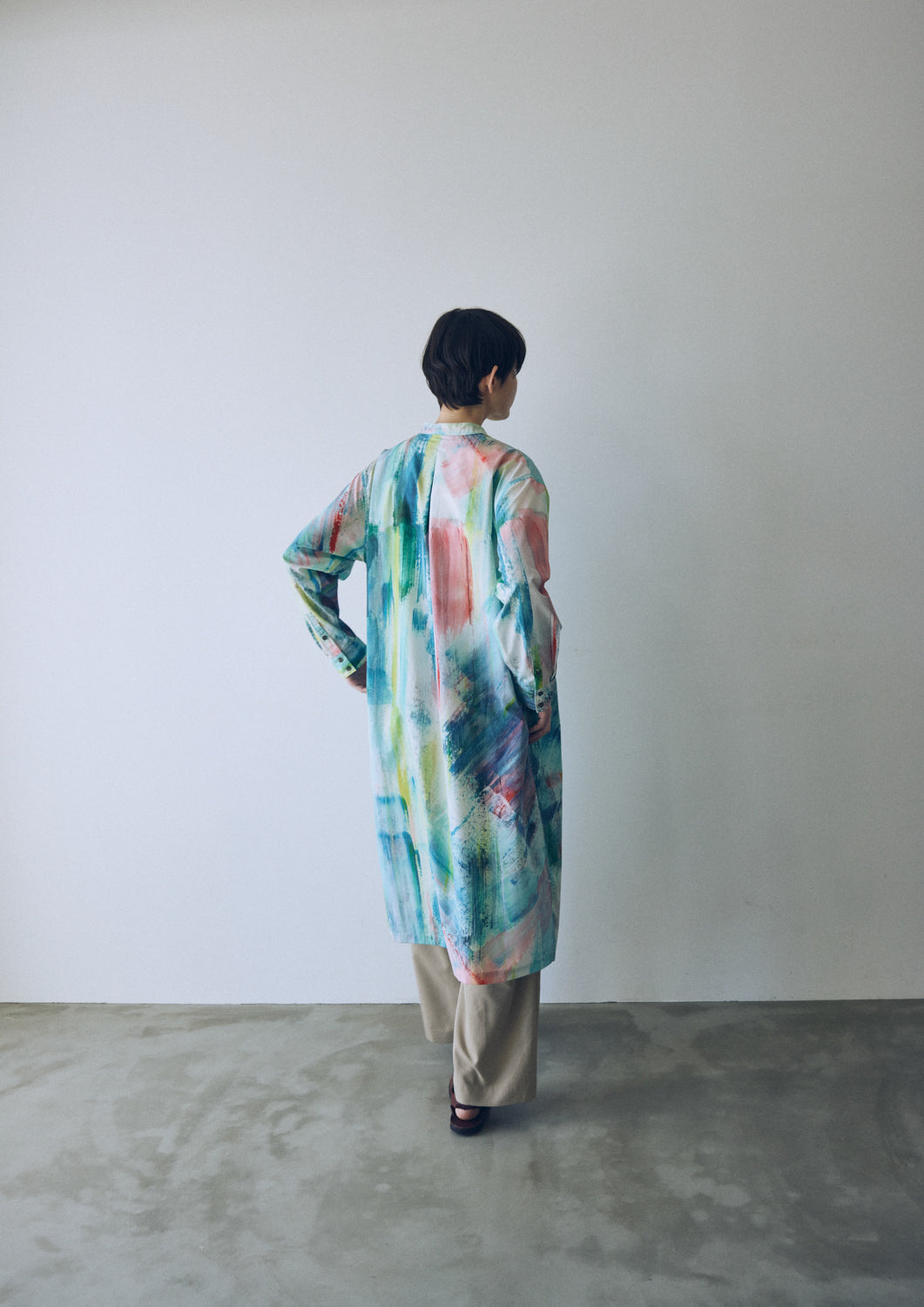 YARRA NEU　HAND PAINTINGプリントシャツワンピース　NU-5534-449