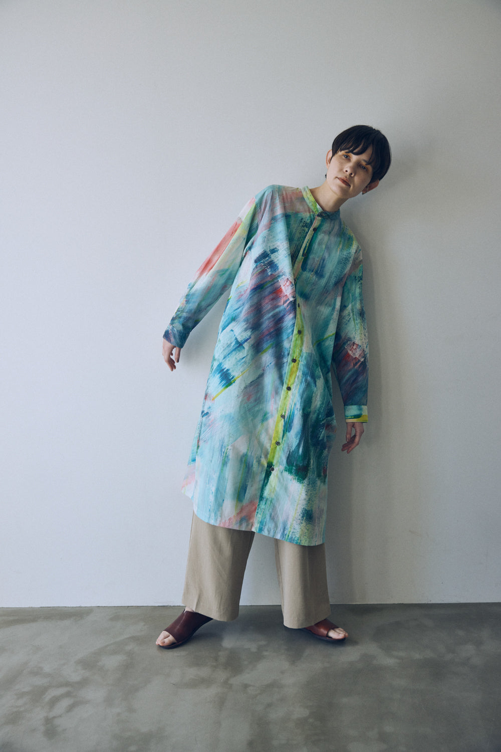 YARRA NEU　HAND PAINTINGプリントシャツワンピース　NU-5534-449