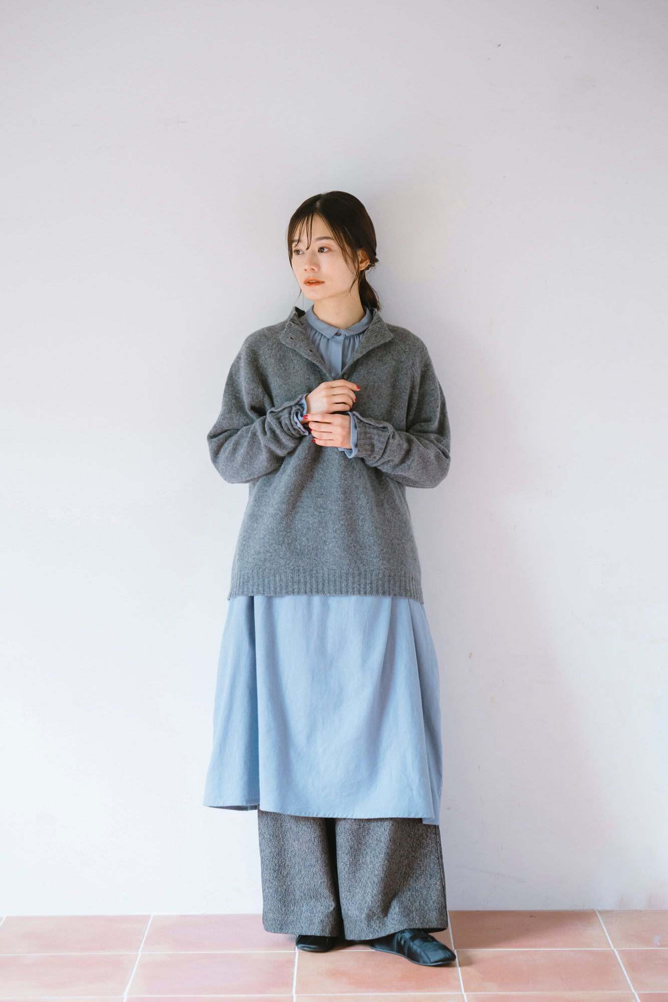 YARRA　オリジナルツイルちび衿ギャザーワンピース　YR-1554-249