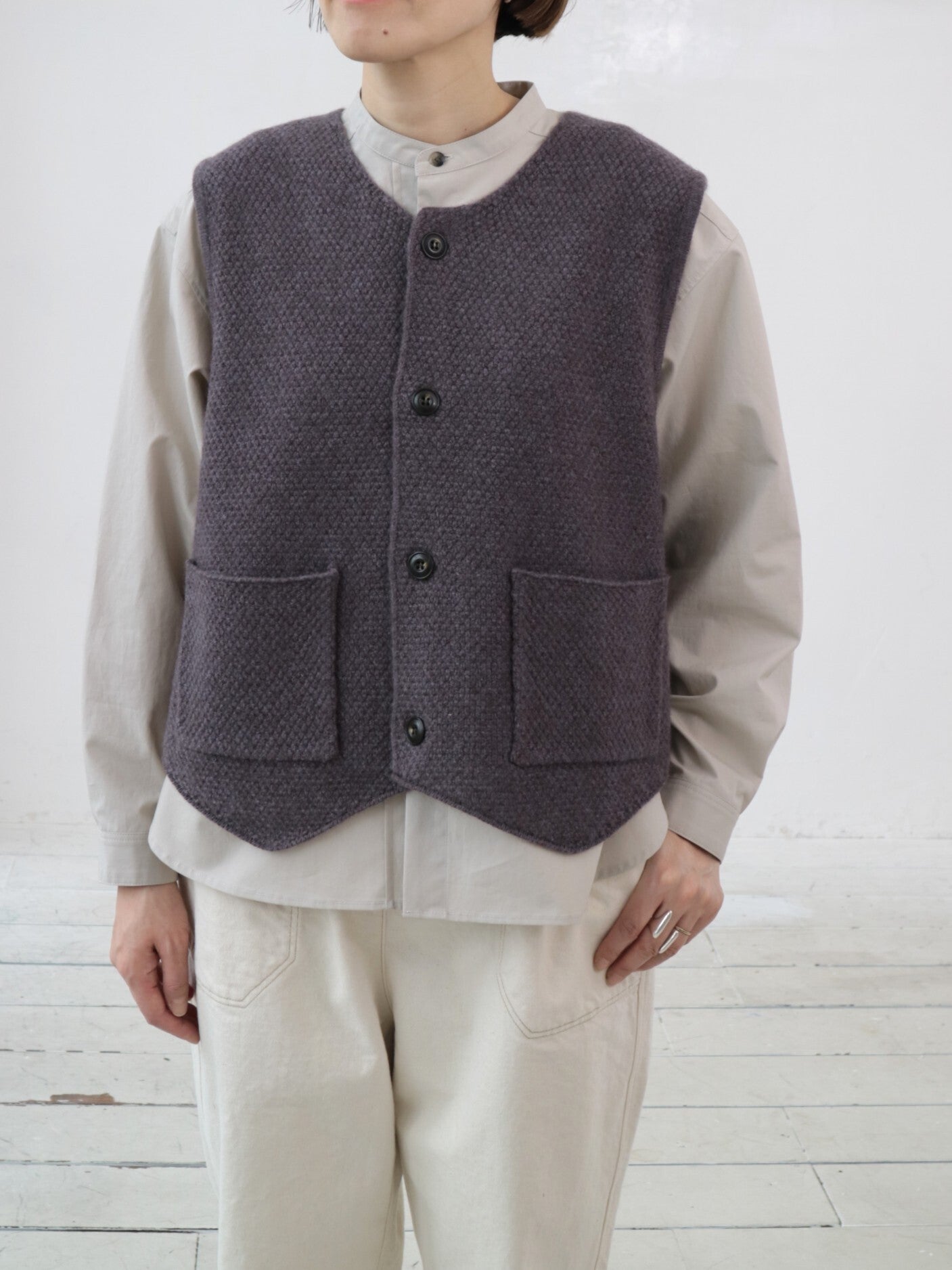 YARRA NEU　ヤクウール鹿の子編ニットベスト　NU-5548-408