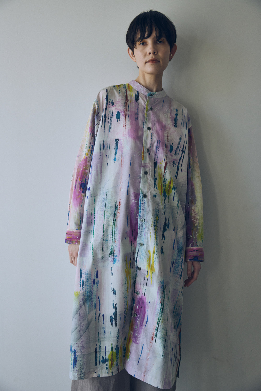 YARRA NEU　HAND PAINTINGプリントシャツワンピース　NU-5534-449