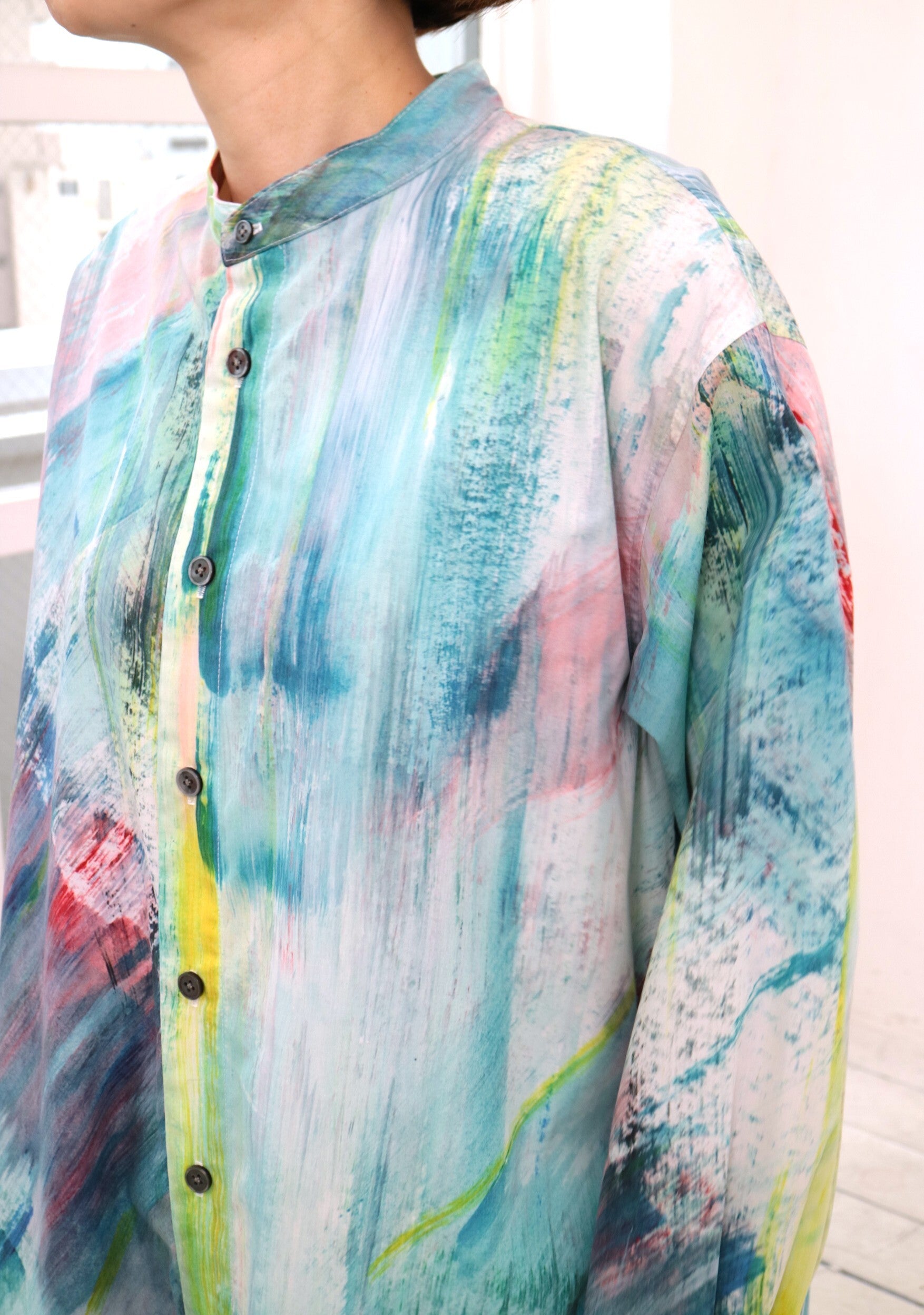 YARRA NEU　HAND PAINTINGプリントシャツワンピース　NU-5534-449