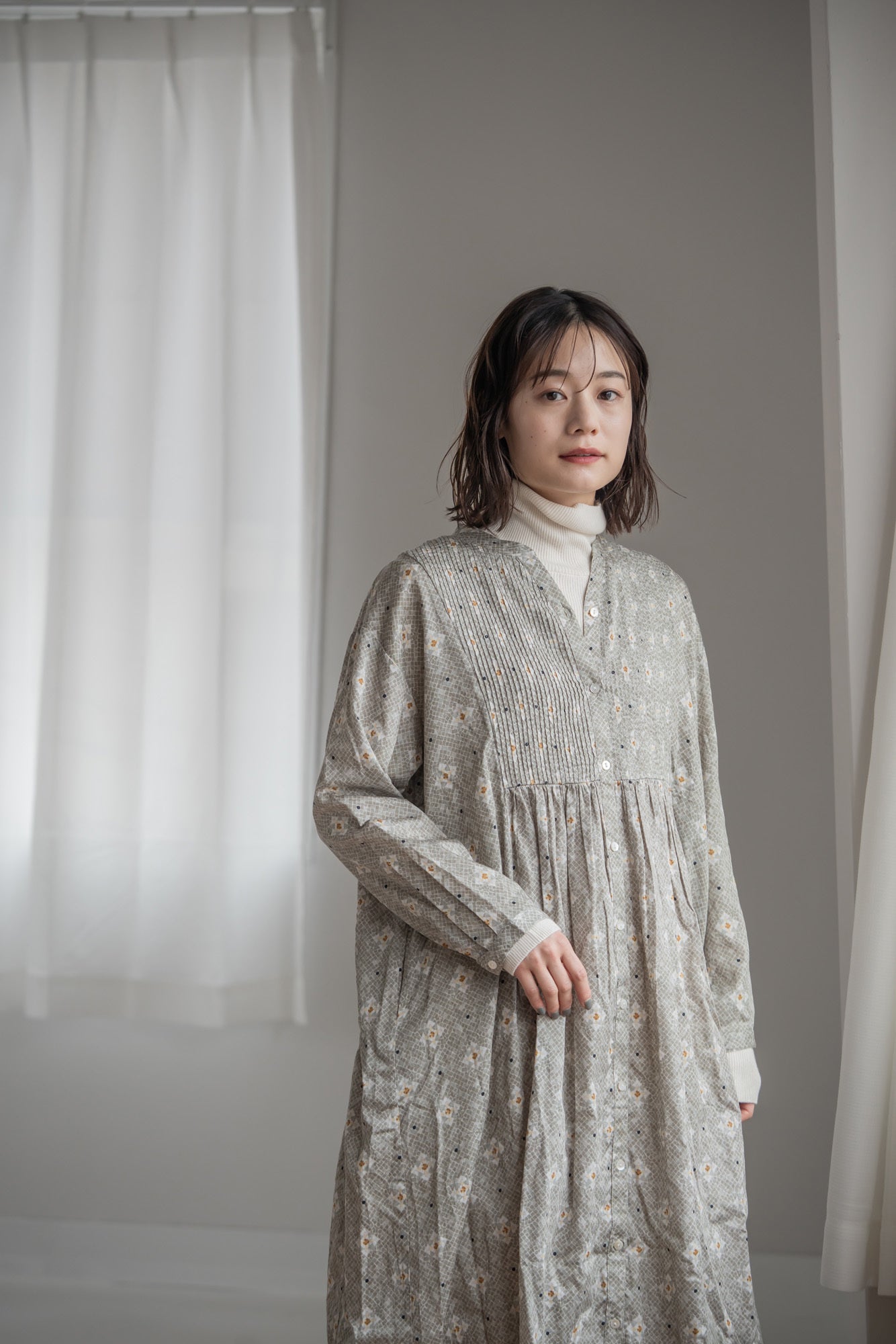 YARRA　INDIAプリントピンタックワンピース　YR-1544-212