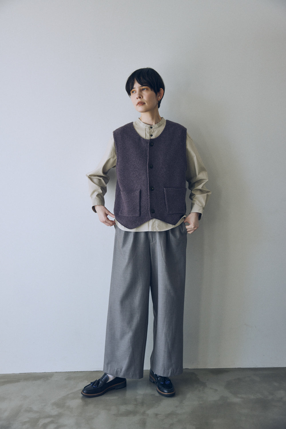 YARRA NEU　ヤクウール鹿の子編ニットベスト　NU-5548-408