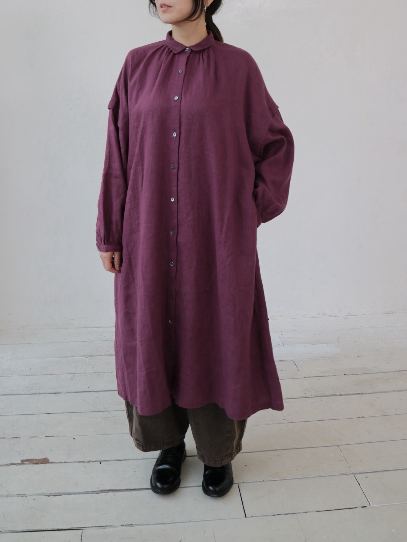 YARRA　リネン100ギャザーワンピース　YR-1544-240