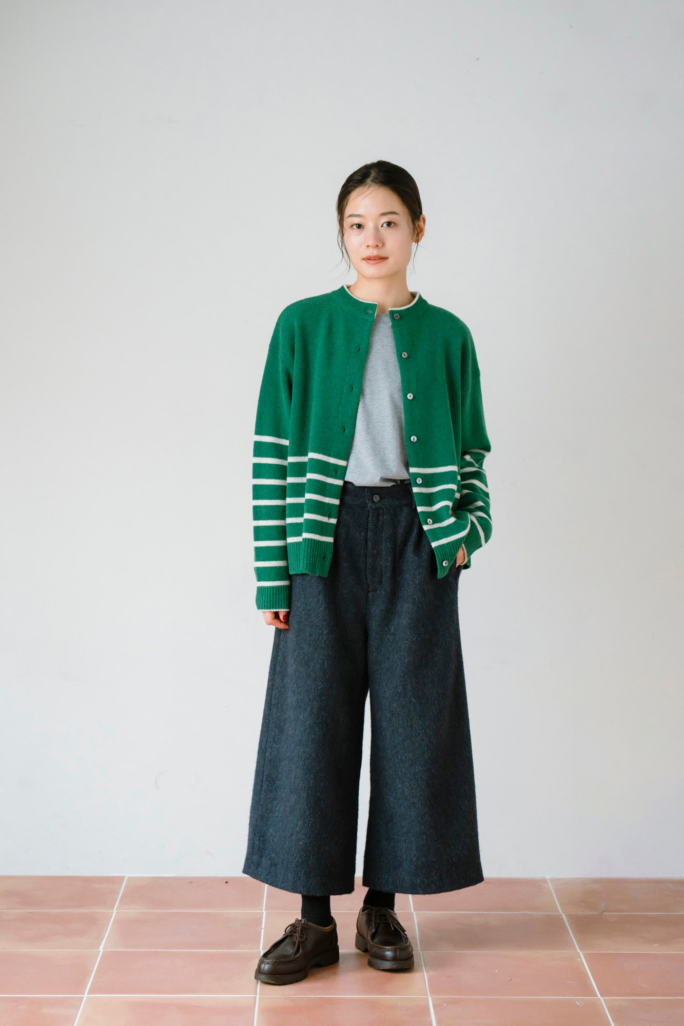 YARRA　ラムウール配色ニットカーディガン　YR-1552-273