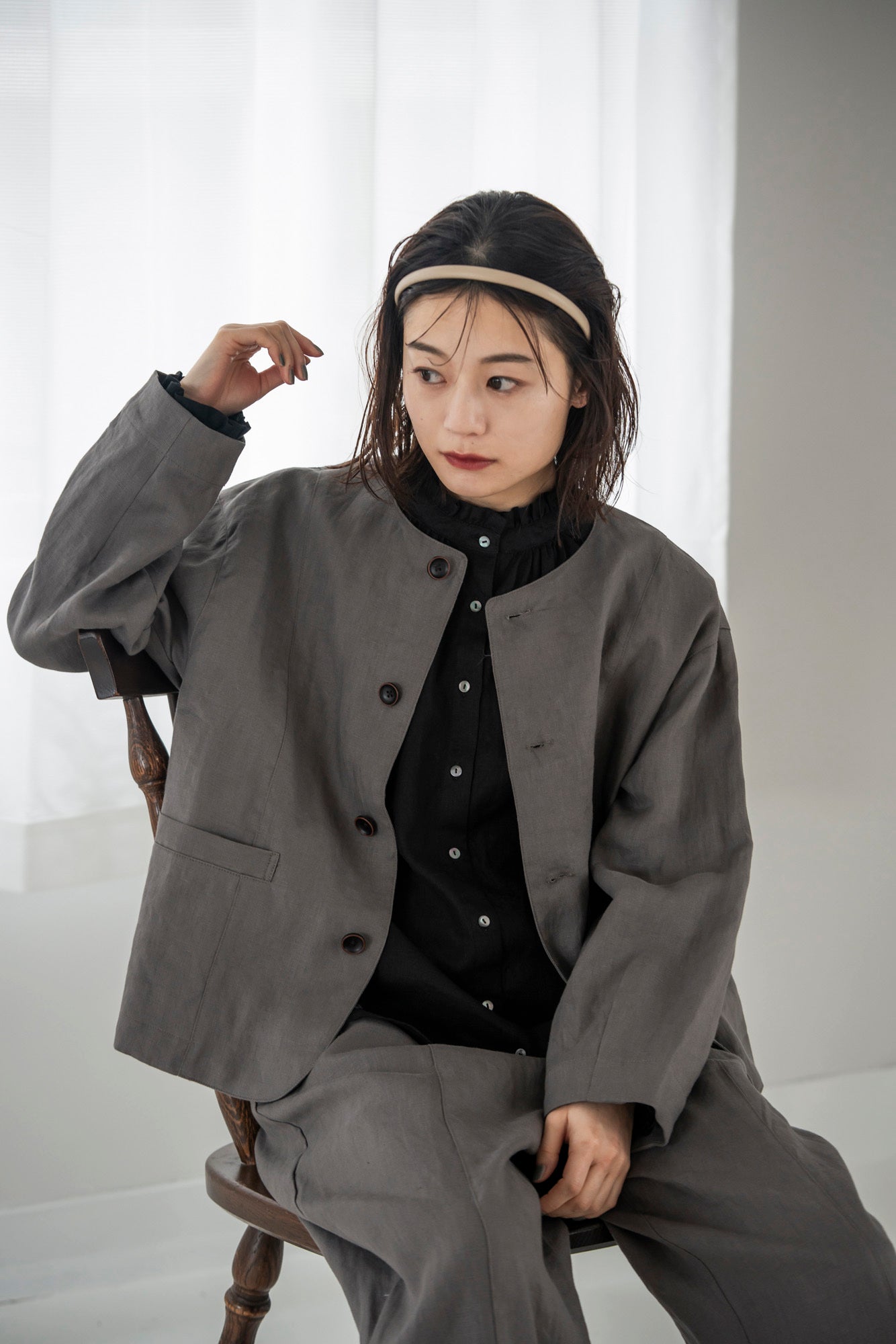 YARRA　リネン100ノーカラージャケット　YR-1547-215