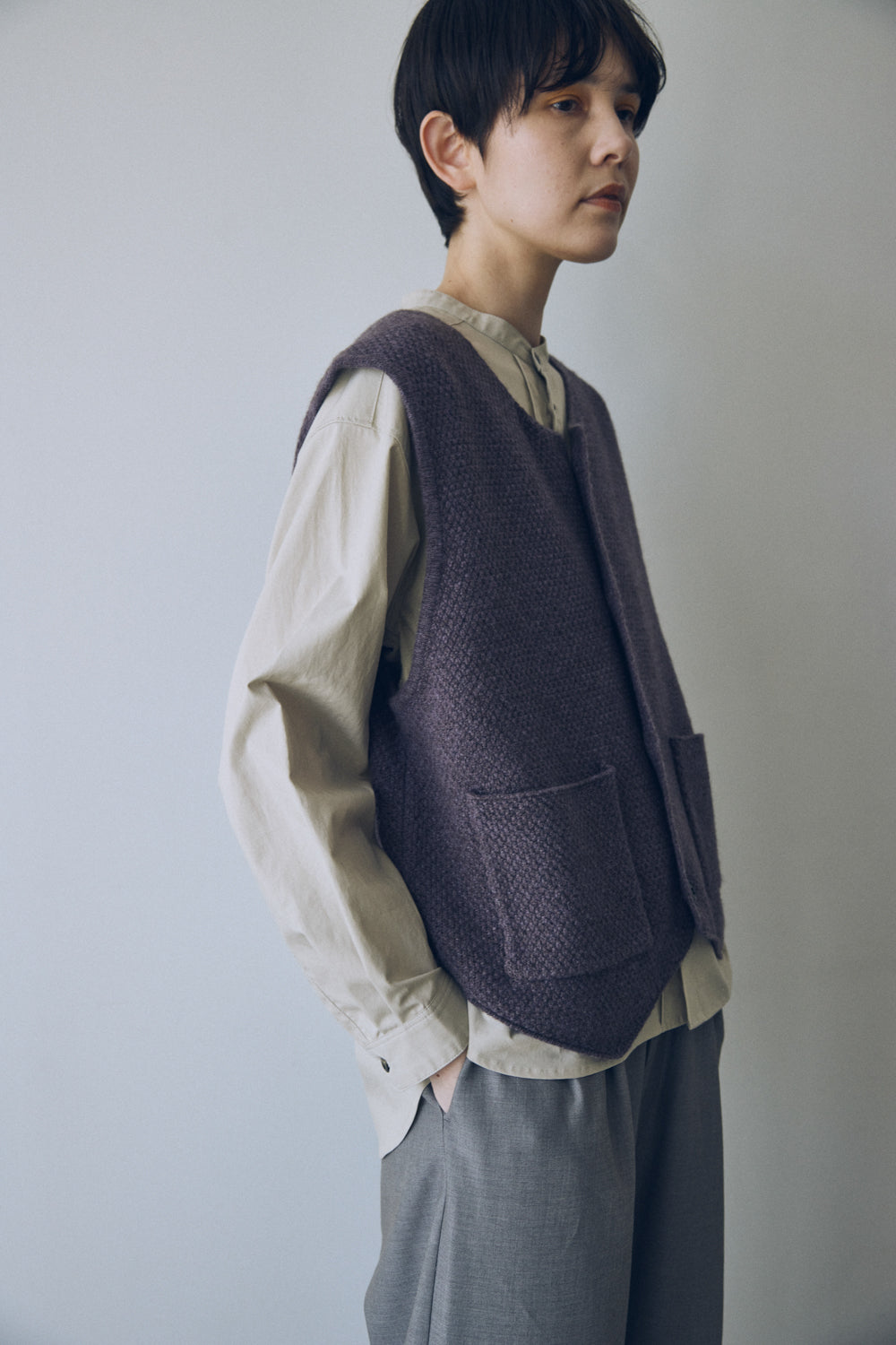 YARRA NEU　ヤクウール鹿の子編ニットベスト　NU-5548-408