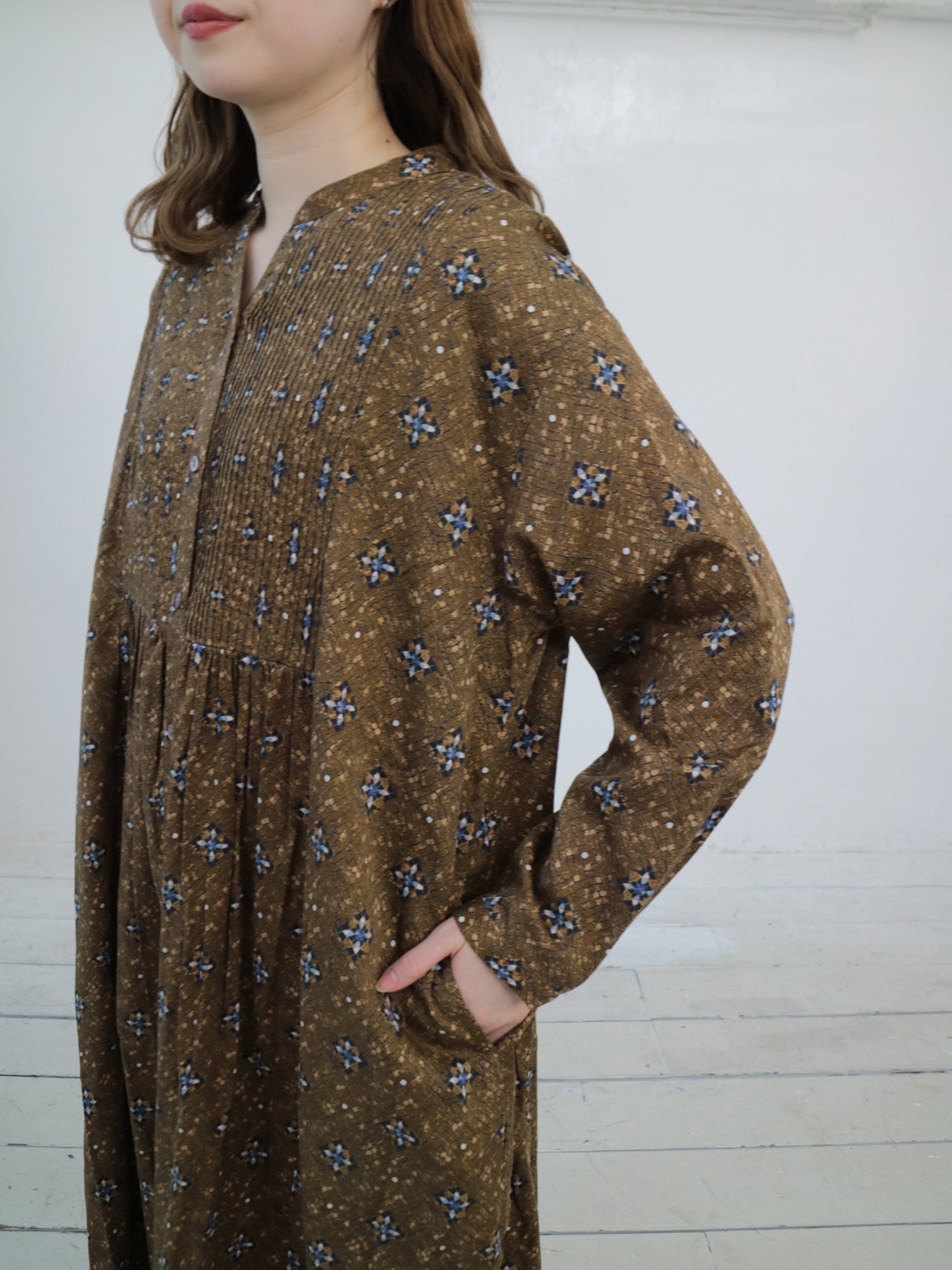 YARRA INDIAプリントピンタックワンピース YR-1544-212