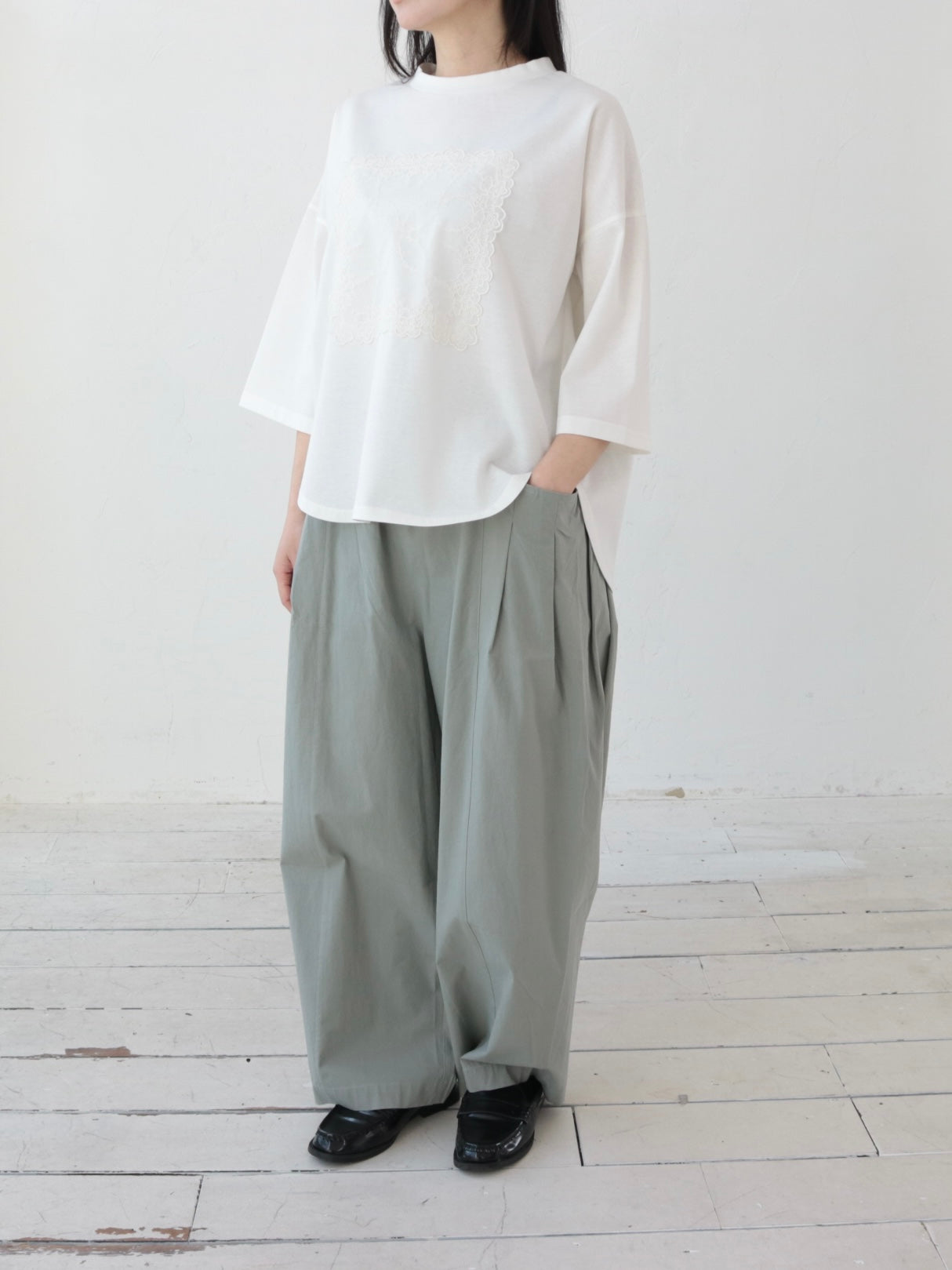 YARRA　シルキータッチ５分袖レースTEE　YR-1641-201