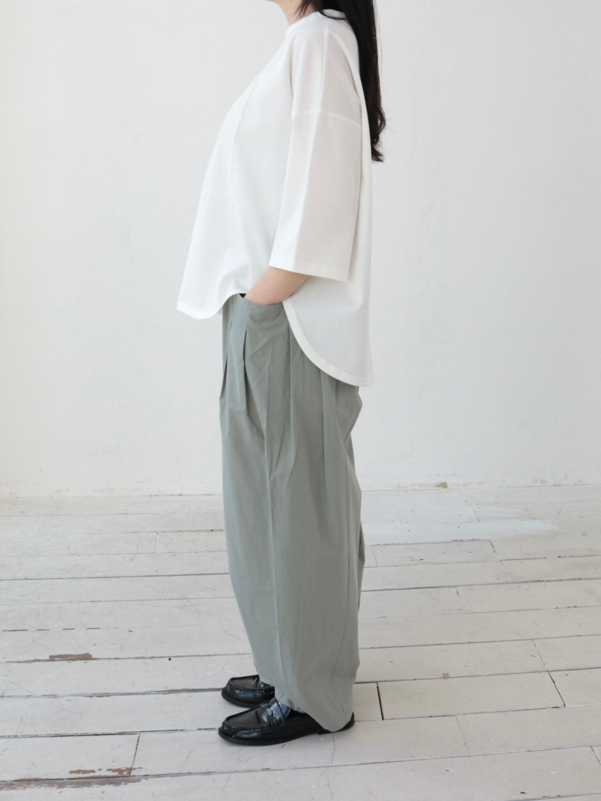 YARRA　シルキータッチ５分袖レースTEE　YR-1641-201