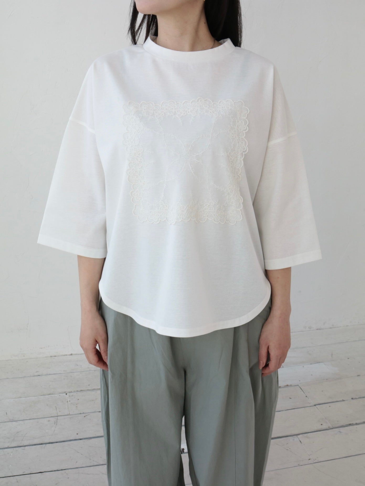YARRA　シルキータッチ５分袖レースTEE　YR-1641-201