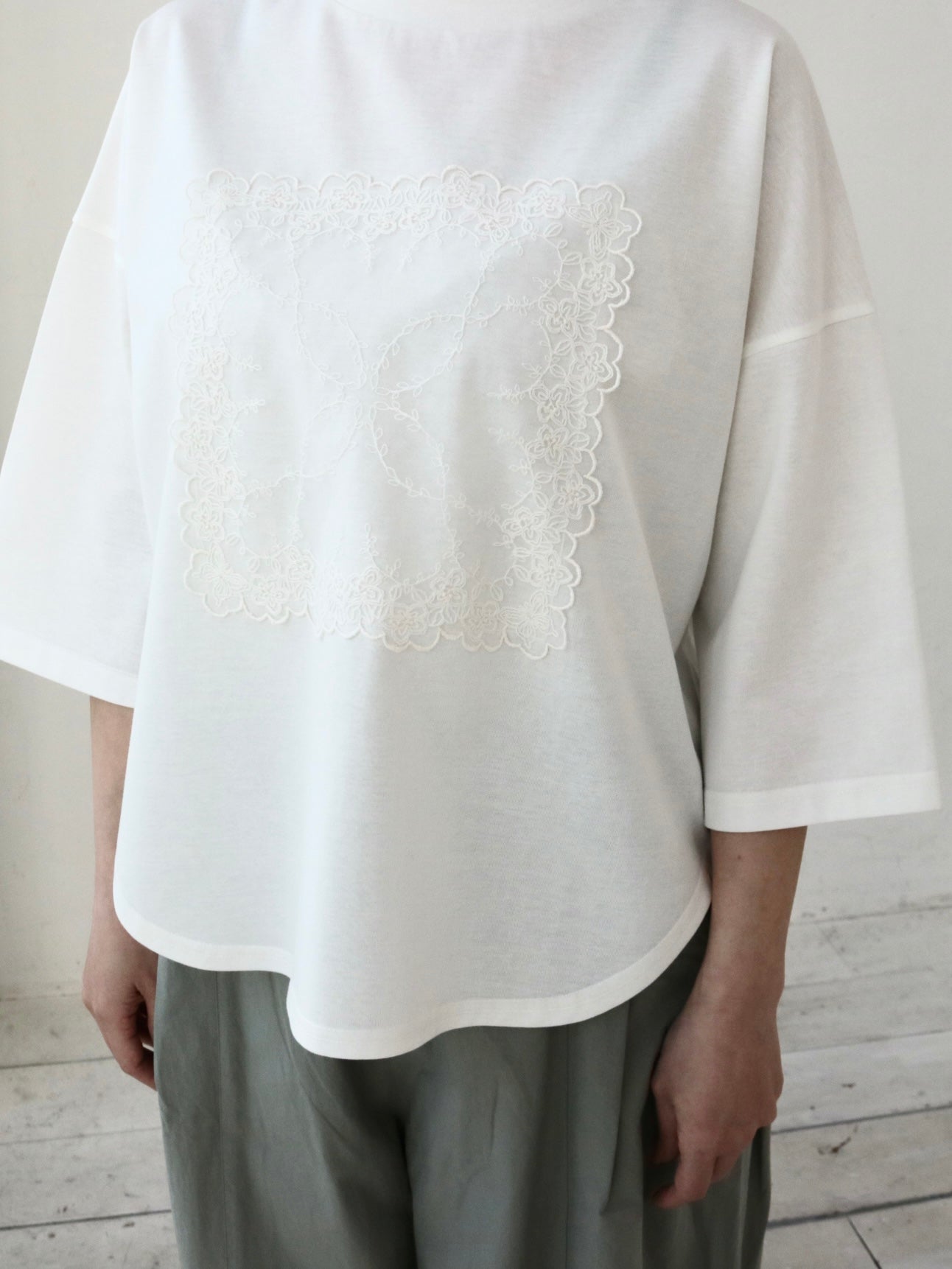 YARRA シルキータッチ5分袖レースTEE YR-1641-201