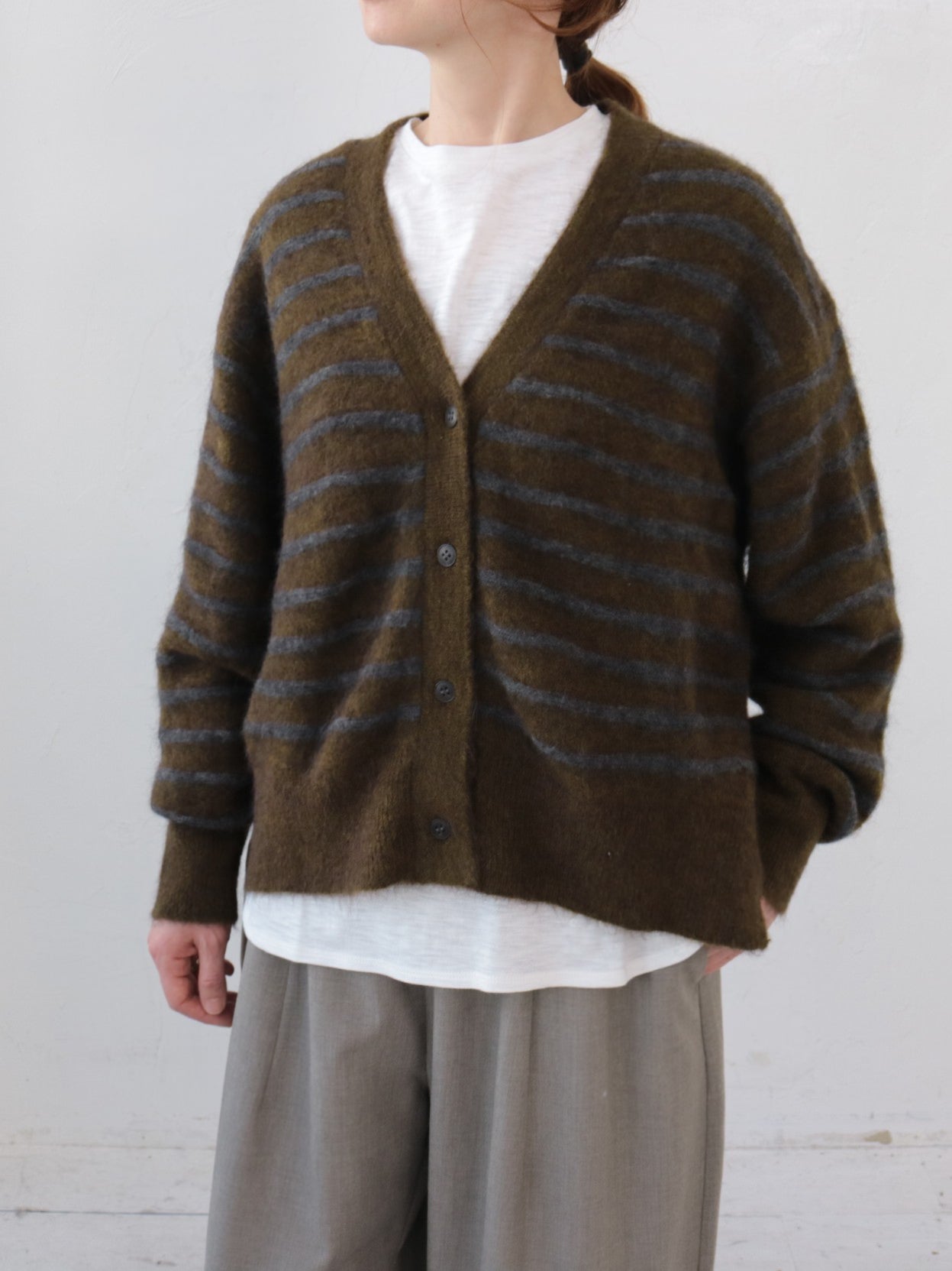 doux bleu　アルパカ ボーダーカーディガン　DB-2552-044