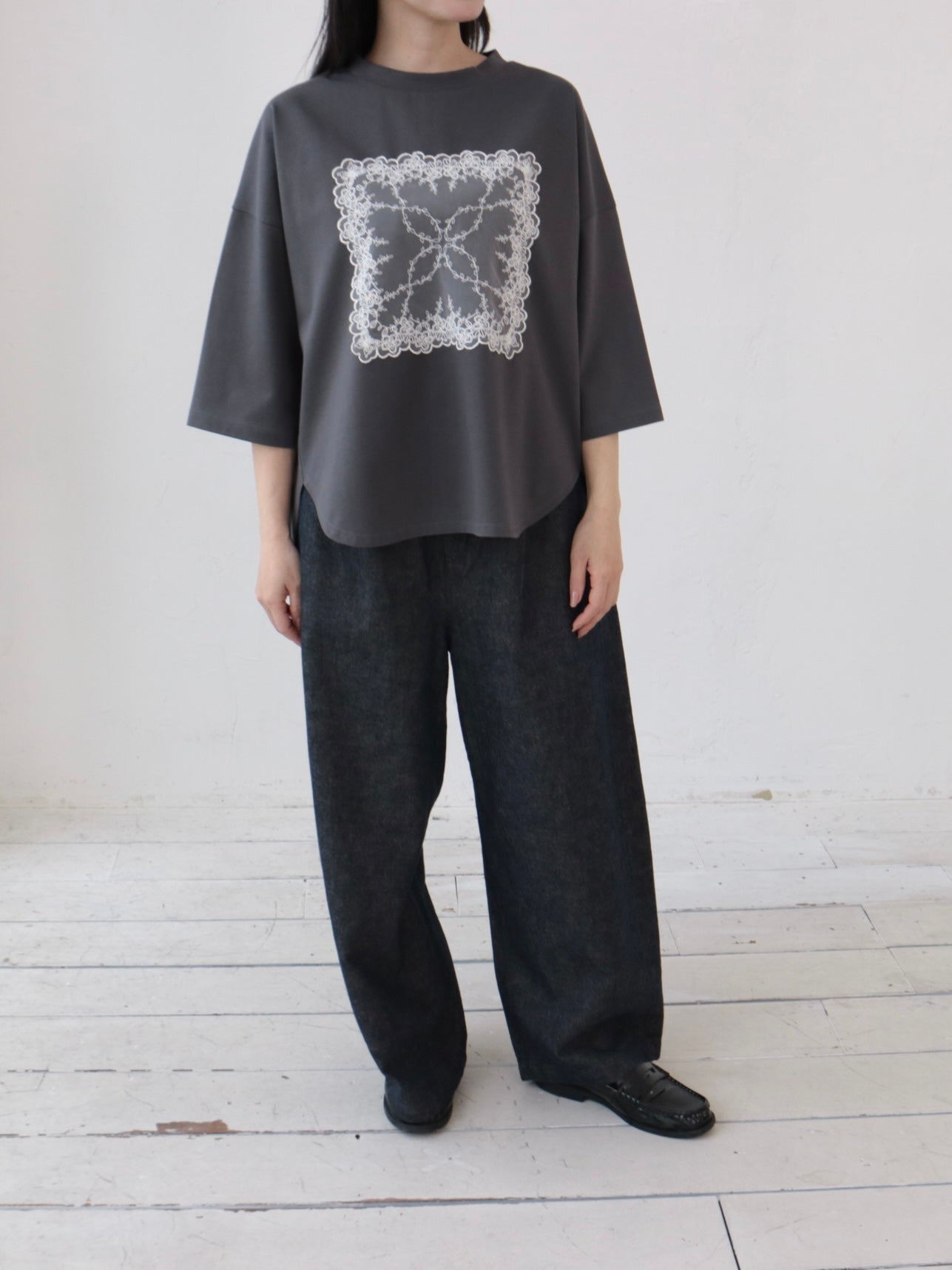 YARRA　シルキータッチ５分袖レースTEE　YR-1641-201