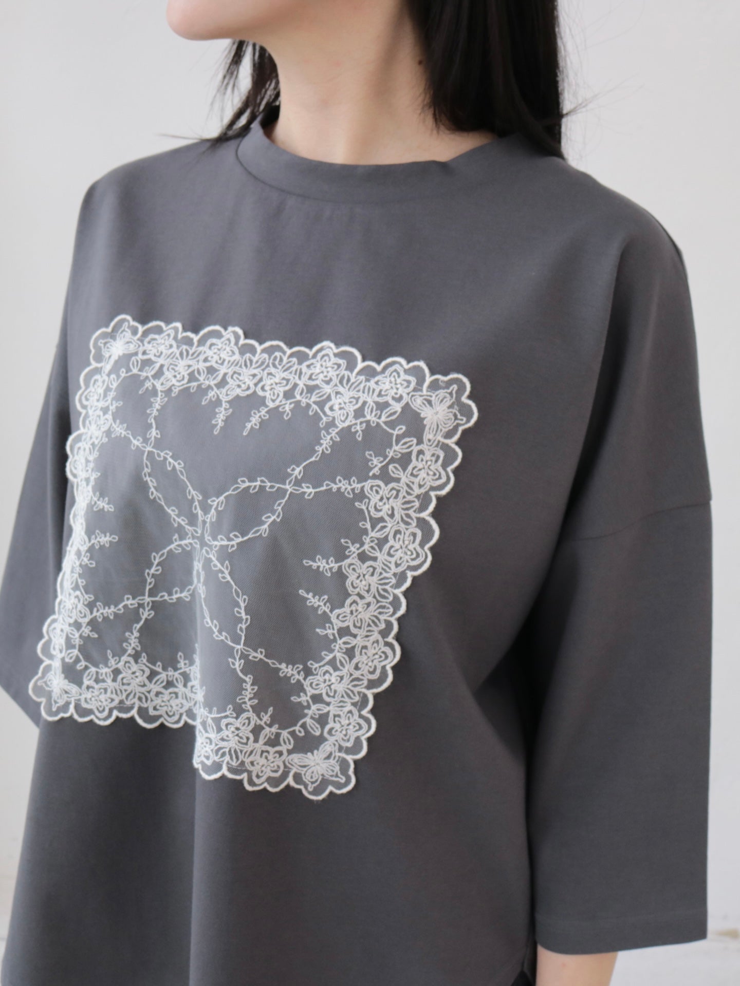 YARRA　シルキータッチ５分袖レースTEE　YR-1641-201
