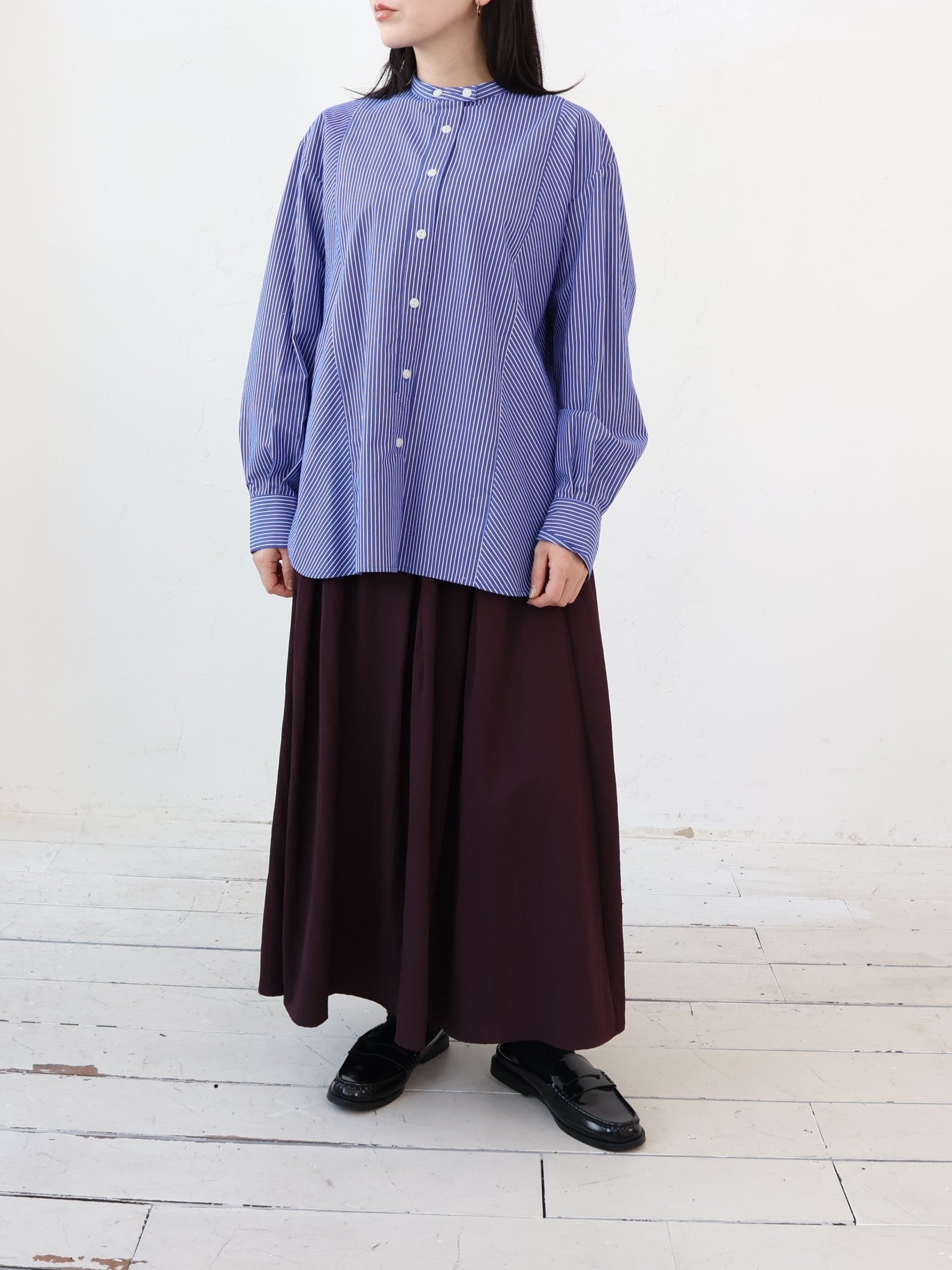 doux bleu ストライプ バンドカラーシャツ DB-2643-021